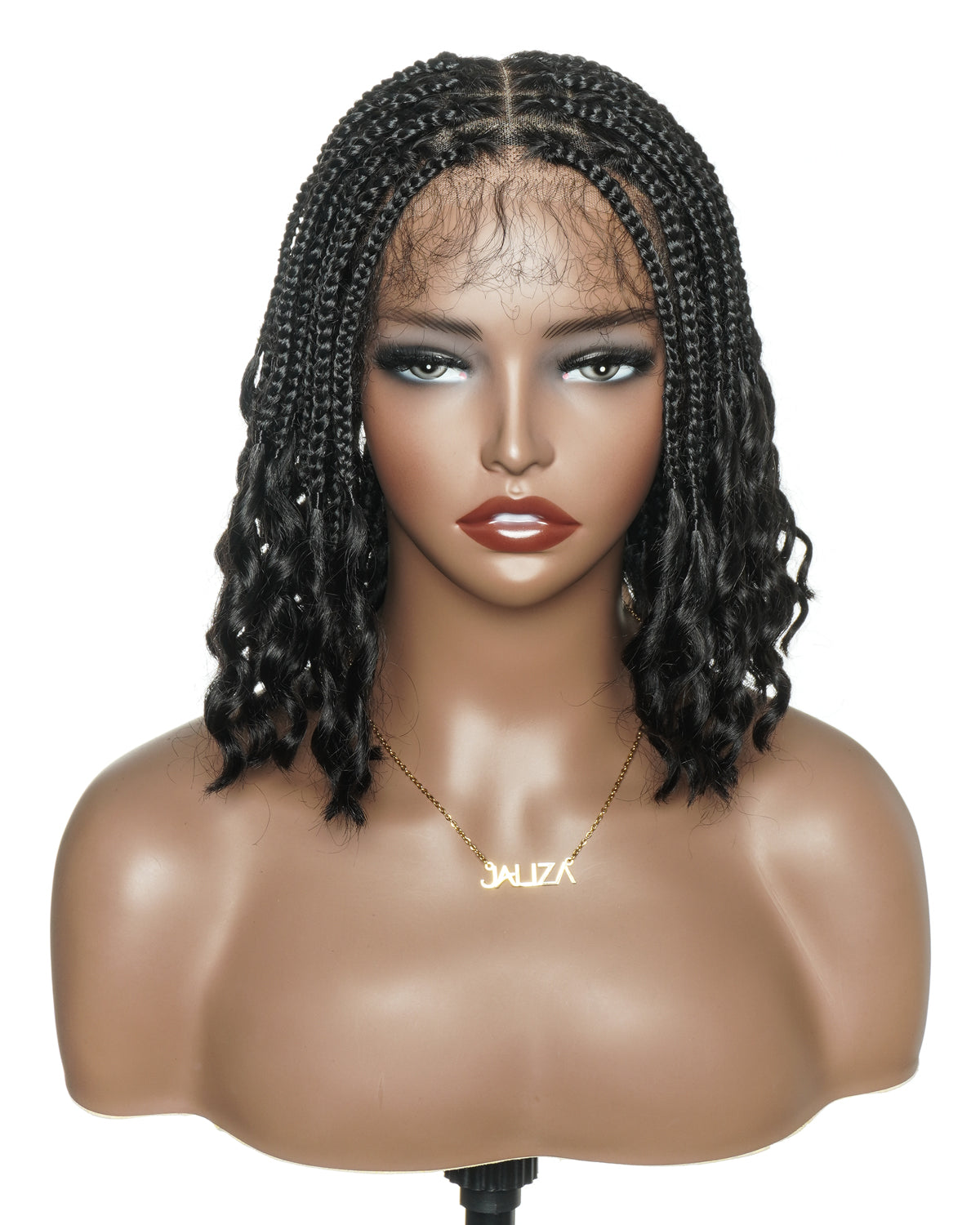 Nina - Short Pre Bleached Swiss HD Full Lace Knotless Box Braided Wig With Human Hair Curly Ends