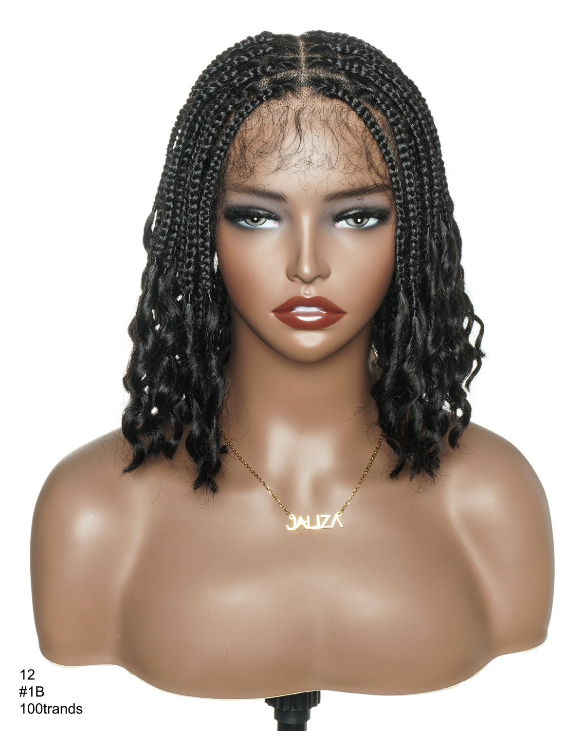 Nina - Short Pre Bleached Swiss HD Full Lace Knotless Box Braided Wig With Human Hair Curly Ends