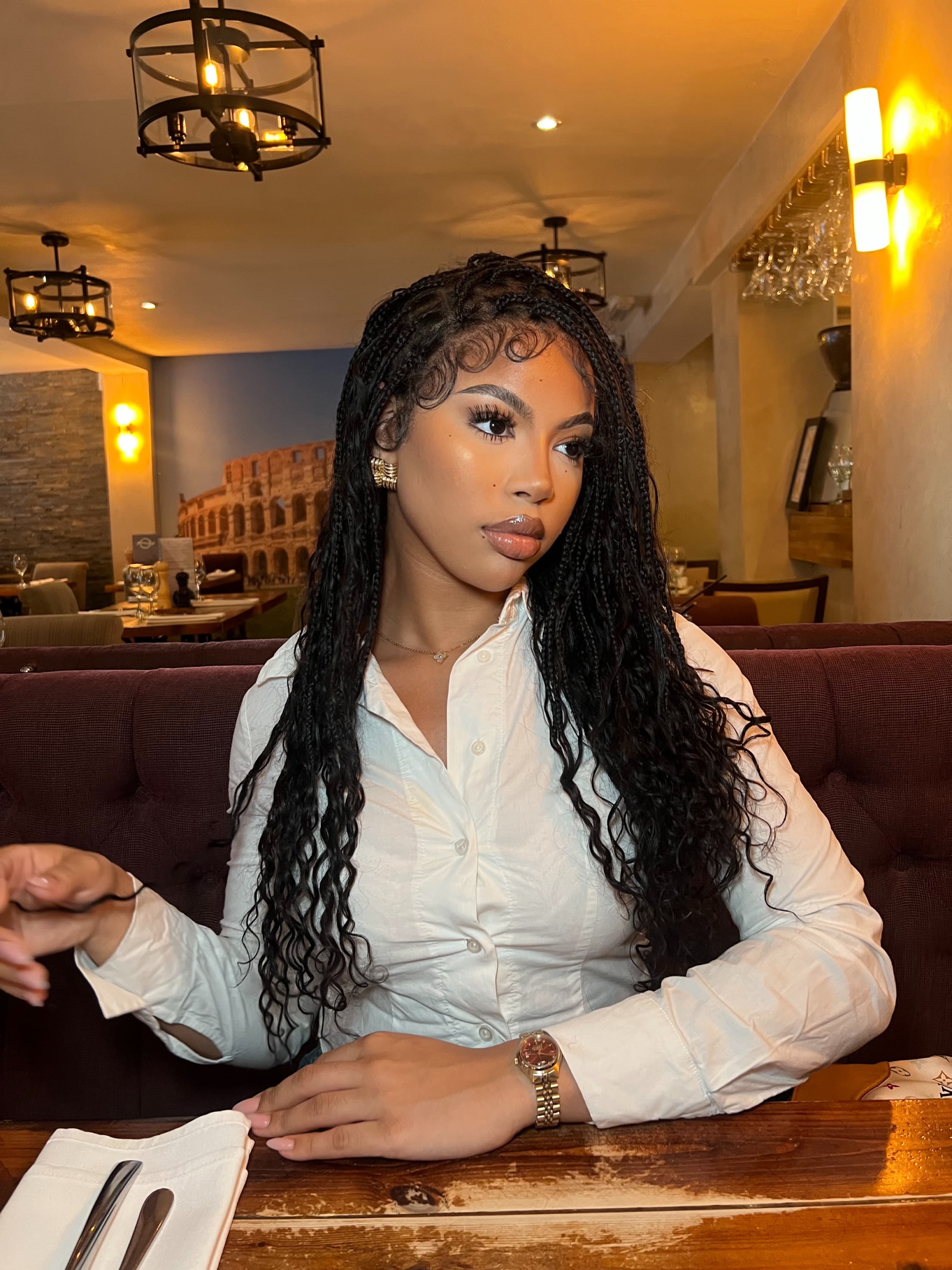 24" Swiss HD Full Lace Lightweight Human Hair Curls Boho Box Braided Wig