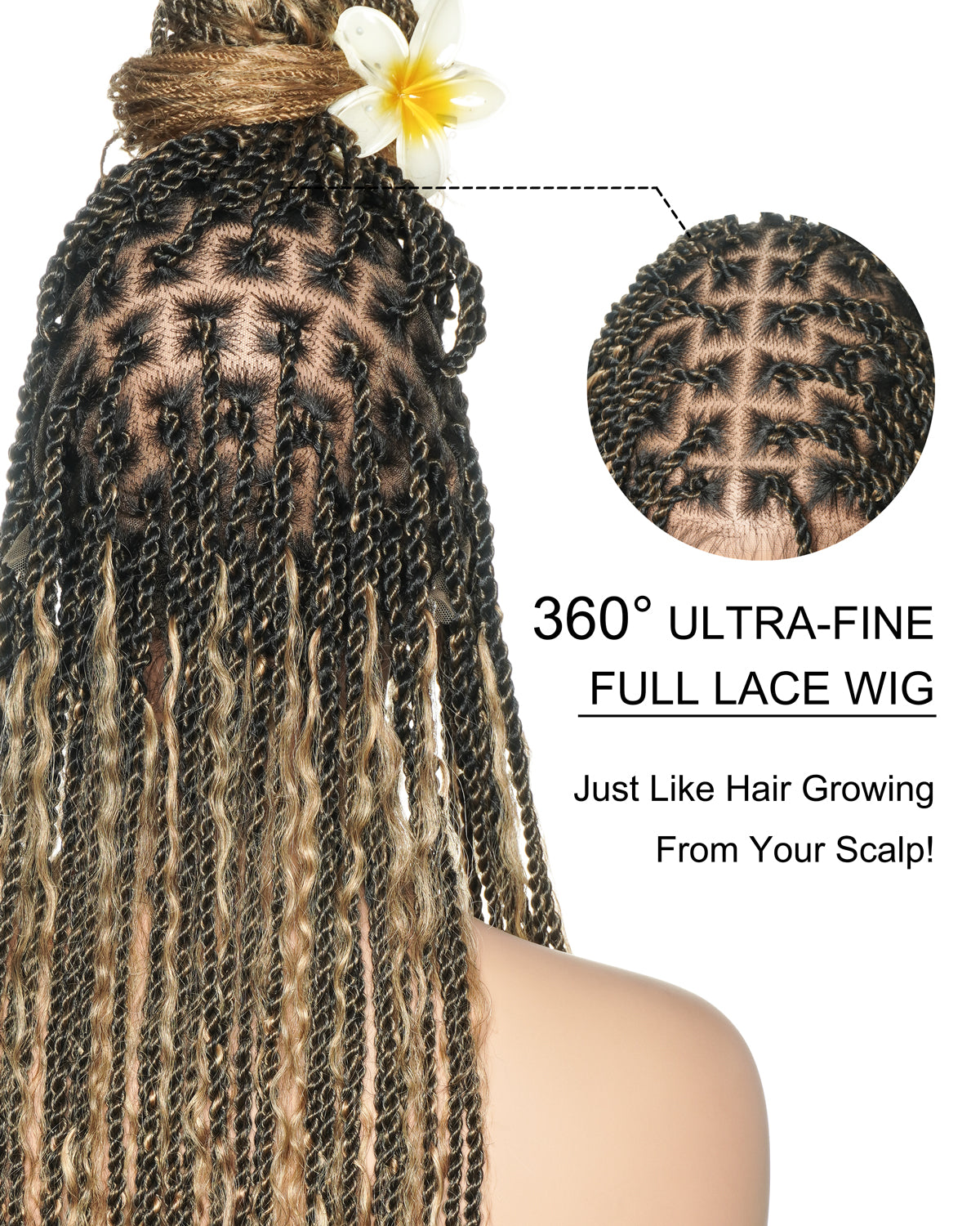 30 inches Honey Blond HD Lace Human Hair Boho Island Twist Braided Wig