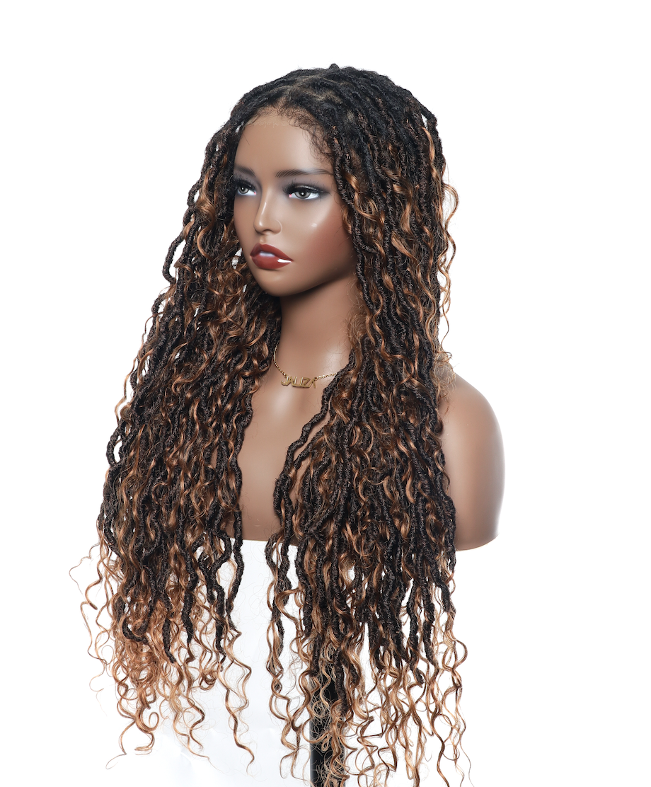 Salon-level Knotless Boho Locs Swiss HD Full Lace Human Hair Boho Curls Locs Wig