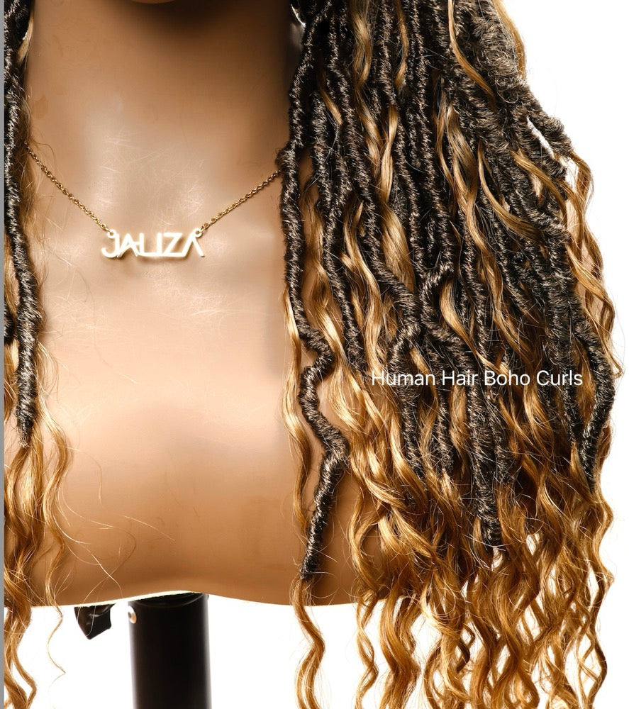 Locs Wig with Human Hair Boho Curls and Human Baby Hair