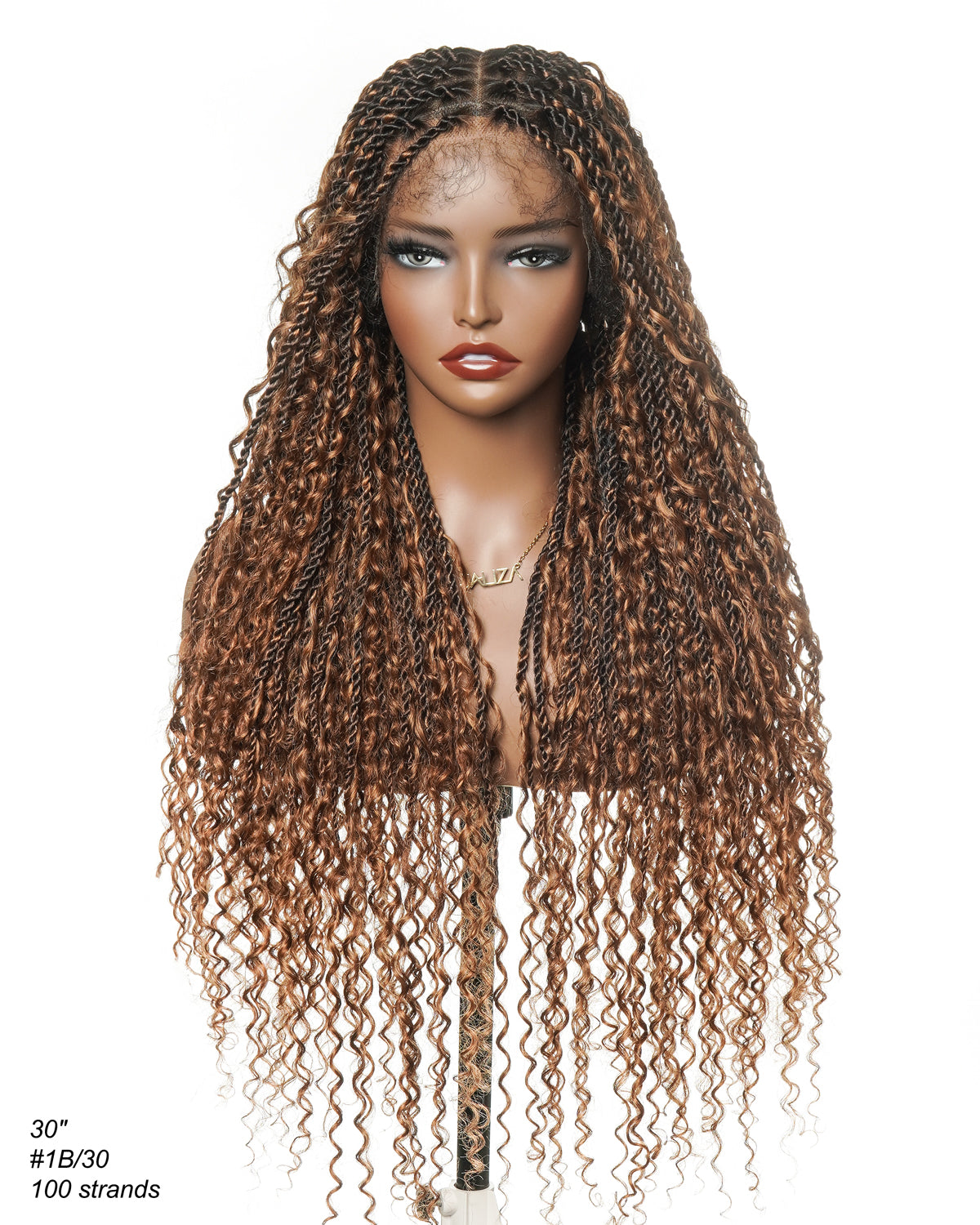 30" Island Twist Pre Bleached HD Full Lace Human Hair Curls Braided Wig