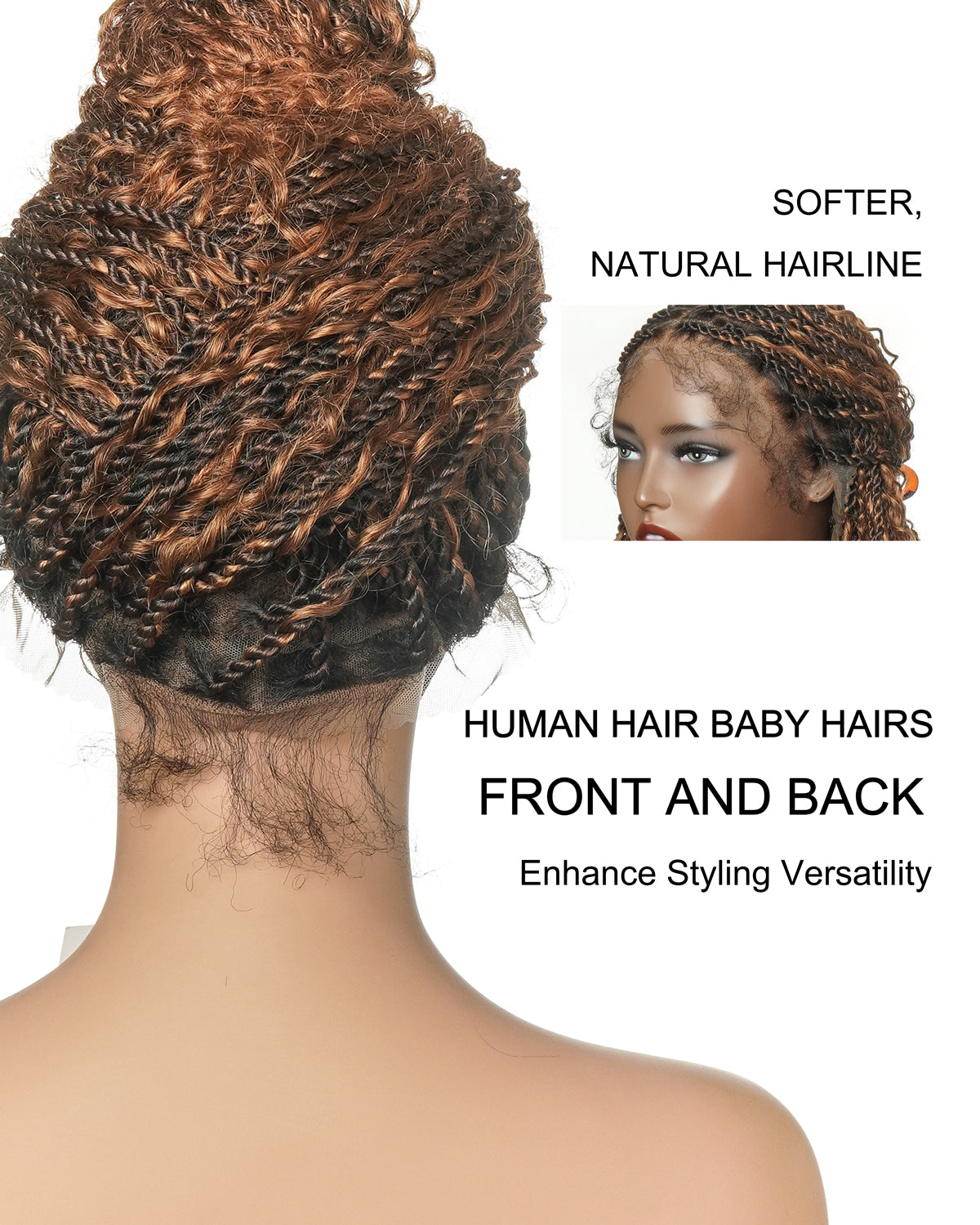 30" Island Twist Pre Bleached HD Full Lace Human Hair Curls Braided Wig