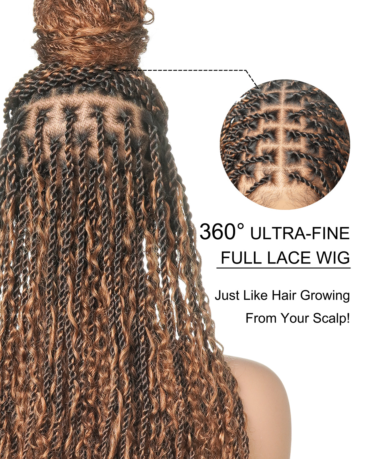 30" Island Twist Pre Bleached HD Full Lace Human Hair Curls Braided Wig