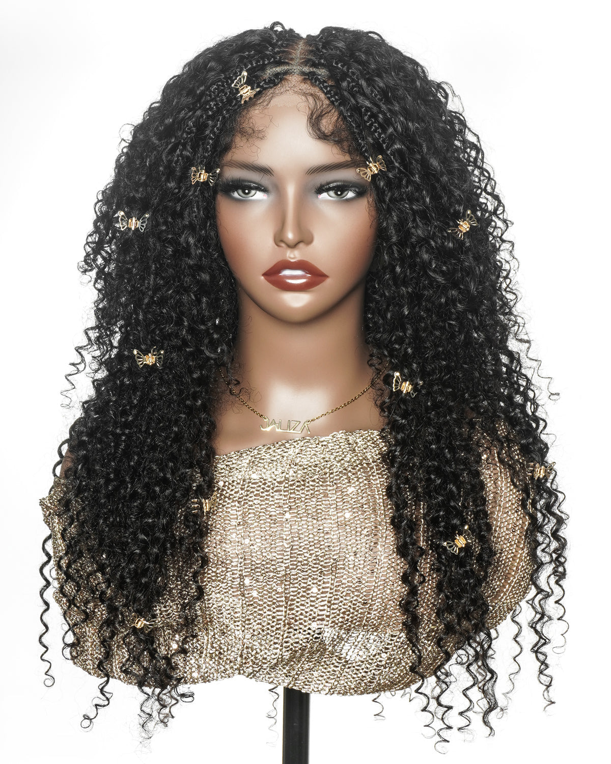 18" Pre Bleached HD Full Lace Human Hair Curly Wave Boho Box Braided Wig