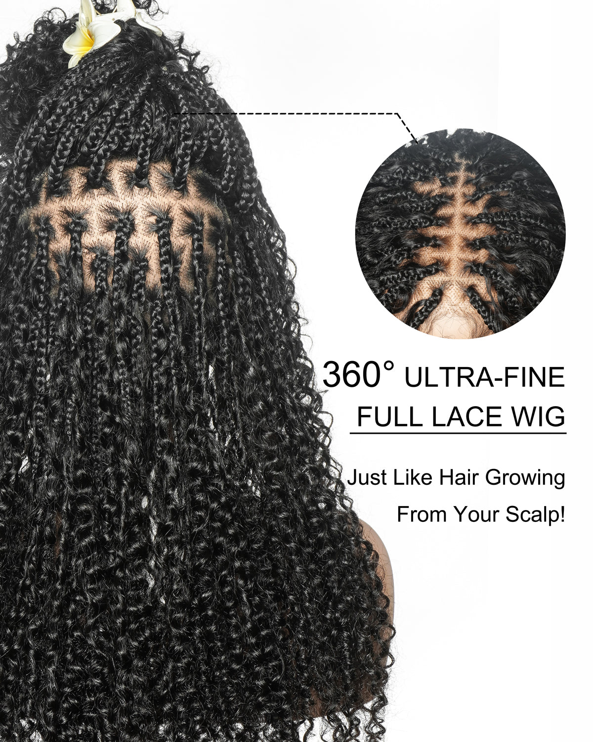 18" Pre Bleached HD Full Lace Human Hair Curly Wave Boho Box Braided Wig