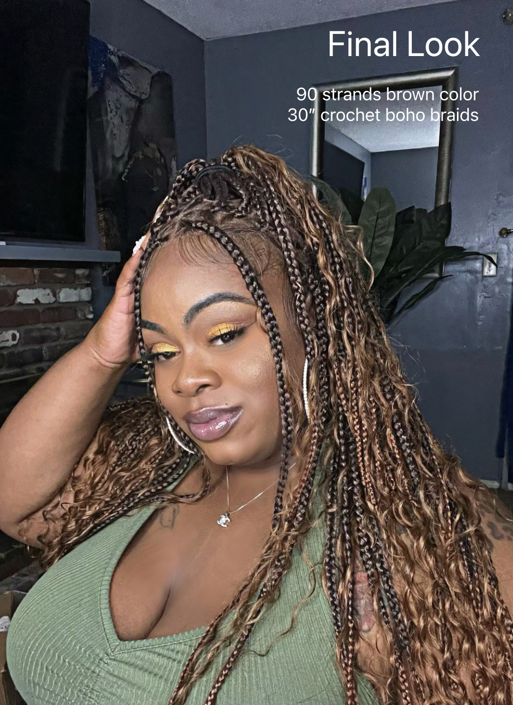 30" Pre Looped Human Hair Crochet Boho Braids 90 Strands (6 Boho Curls)