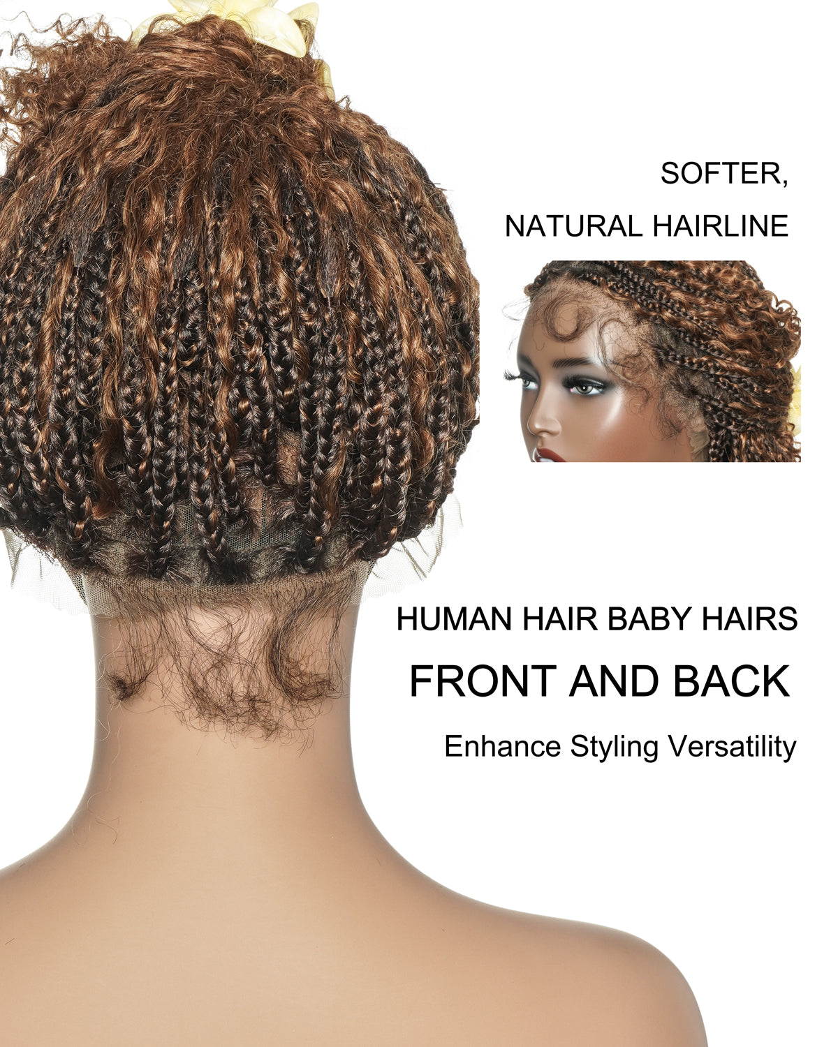 Brown Color Bora Bora 18" Pre Bleached HD Full Lace Human Hair Curly Boho Box Braided Wig