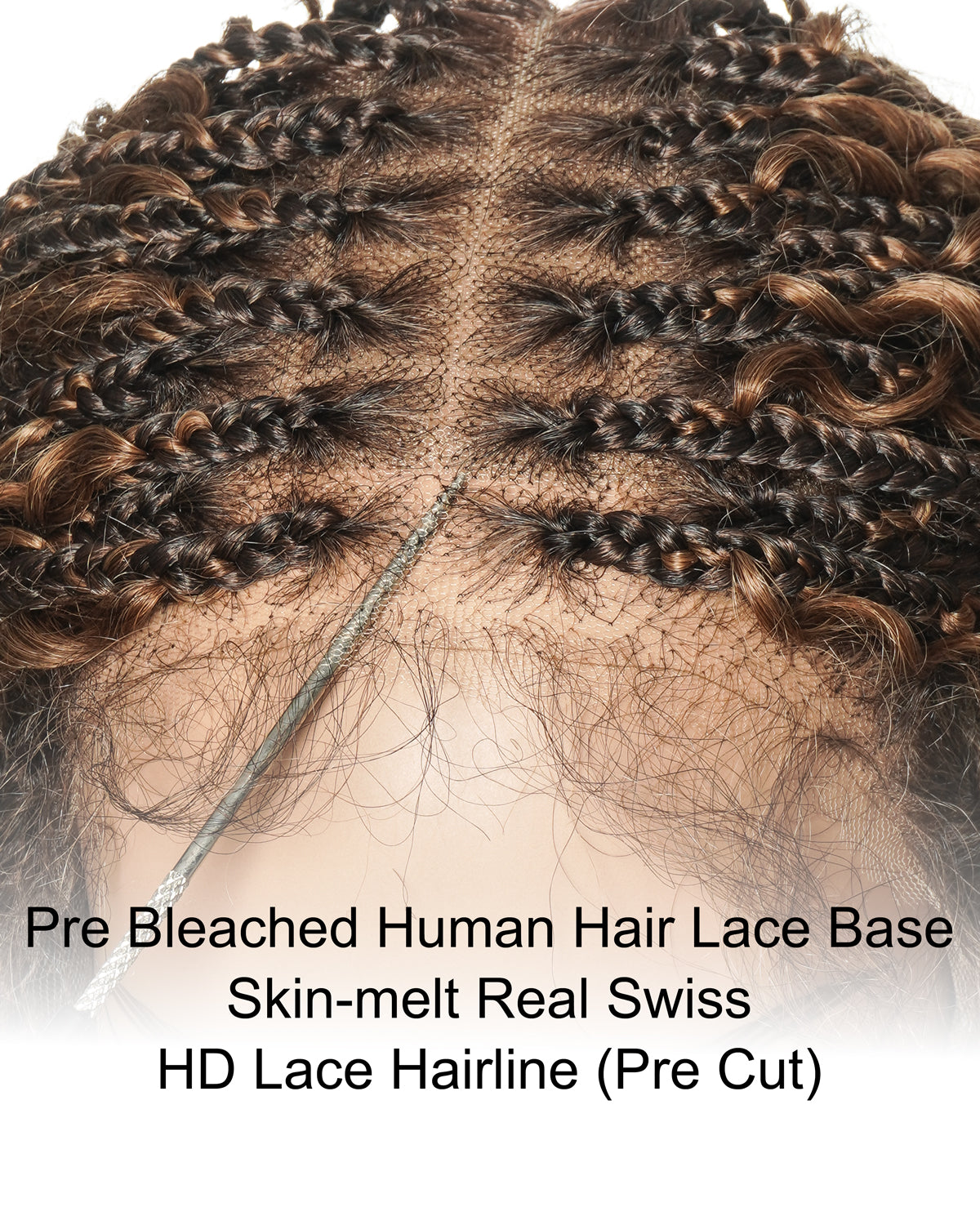 Brown Color Bora Bora 18" Pre Bleached HD Full Lace Human Hair Curly Boho Box Braided Wig