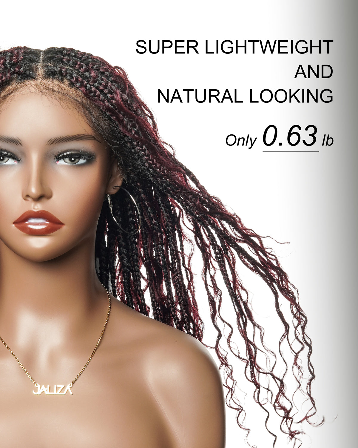 Dark Burgundy 99J Pre Bleached HD Full Lace Human Hair Boho Curls Boho Box Braided Wig 100 Strands