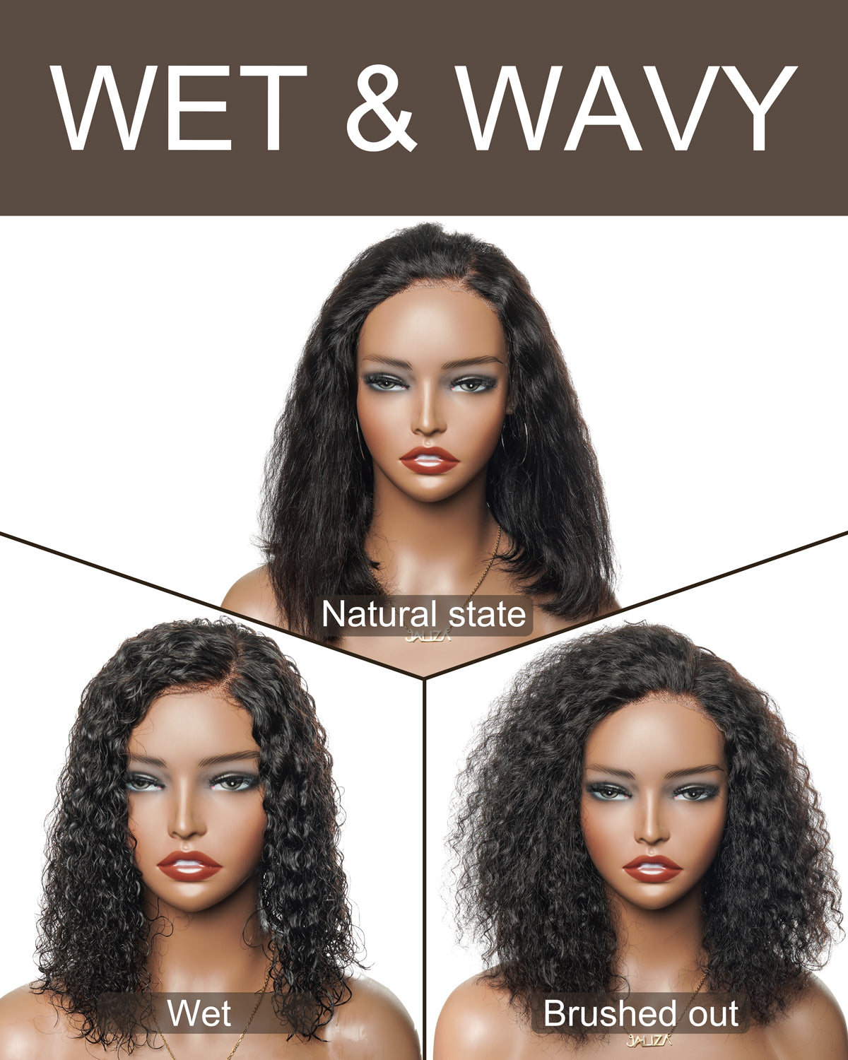 Bobrina 12" Side Part Wet & Wavy 100% Virgin Human Hair Glueless Wig - Pre Bleached, Pre Cut, Pre Plucked Wear-to-Go Magic Curly (for US Market Only)