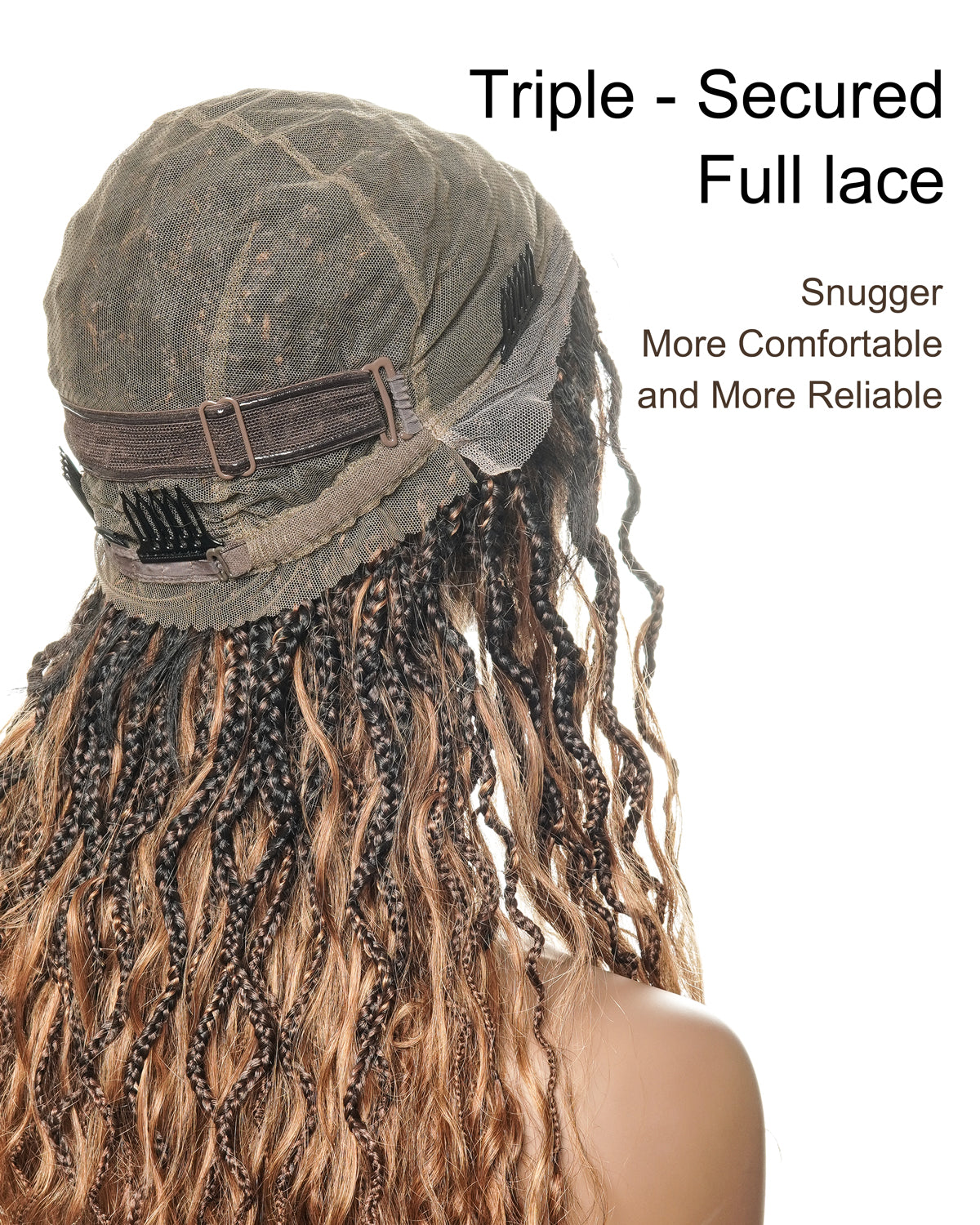 24 Inches Wavy Box Braids with Human Hair Cascading Boho Waves Boho Box Braided Wig