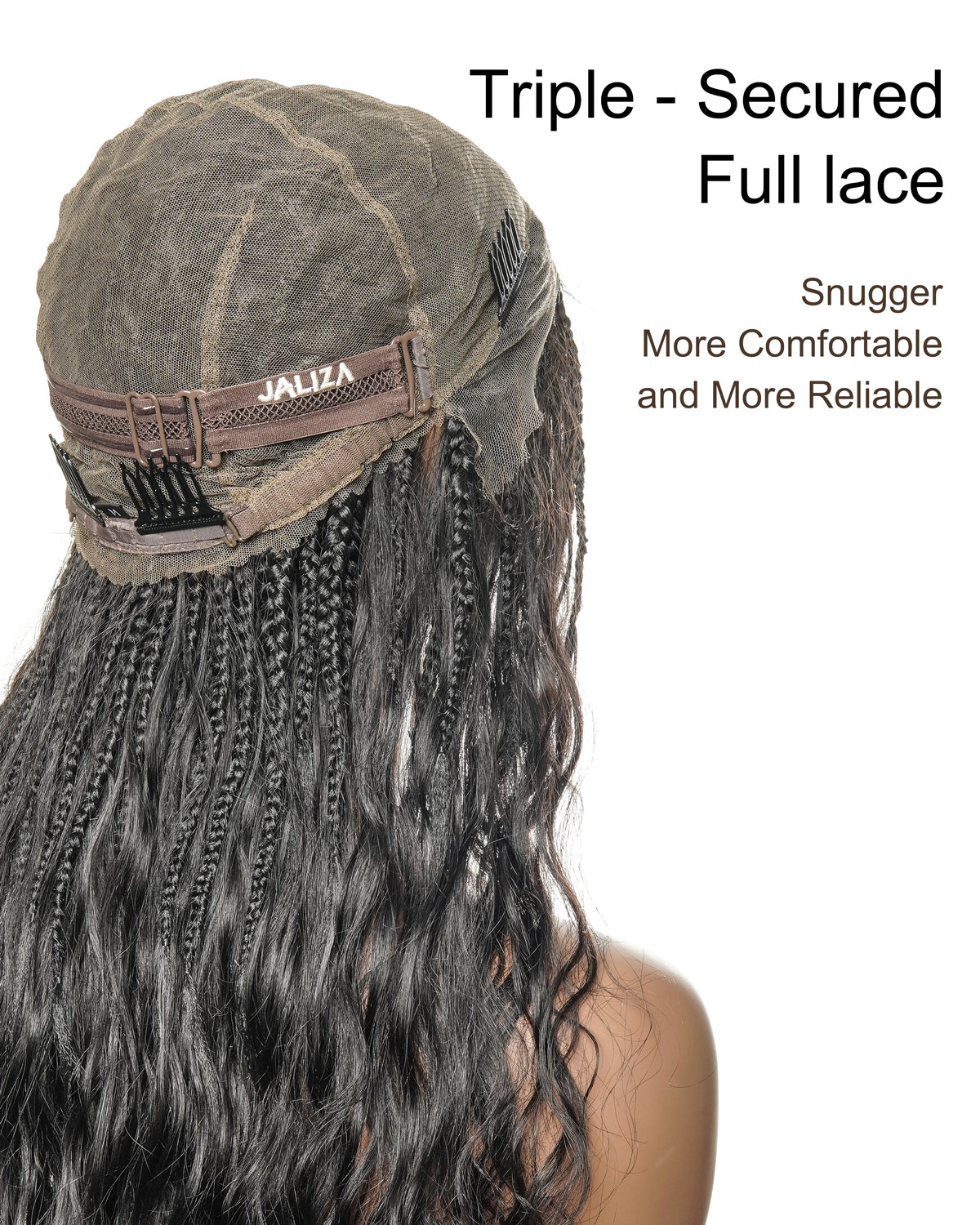 28" Loose Body Boho Curls Full-Dense 121 Strands Knotless Box Braided Wig With Pre Bleached Human Hair Lace Base