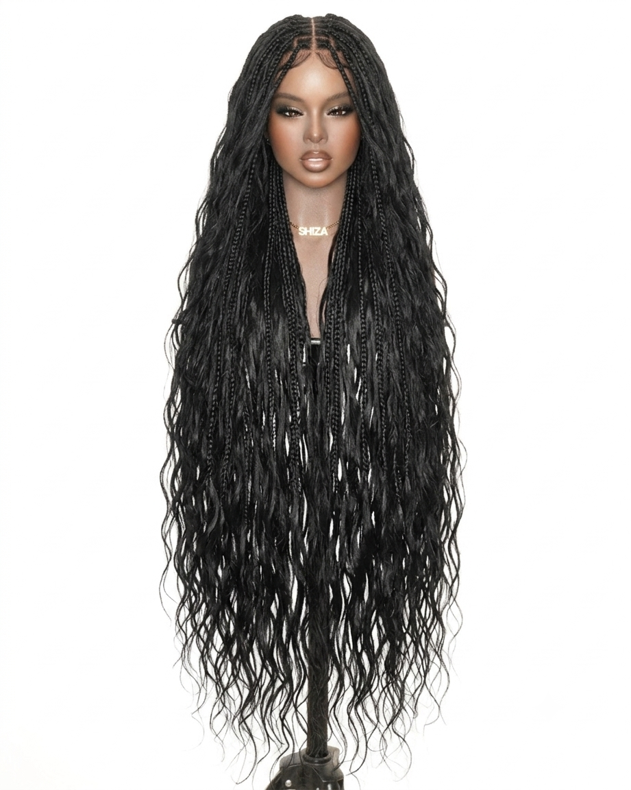 Celia Body Wave 48" 100% Human Hair Curls Full Lace Boho Braided Wig