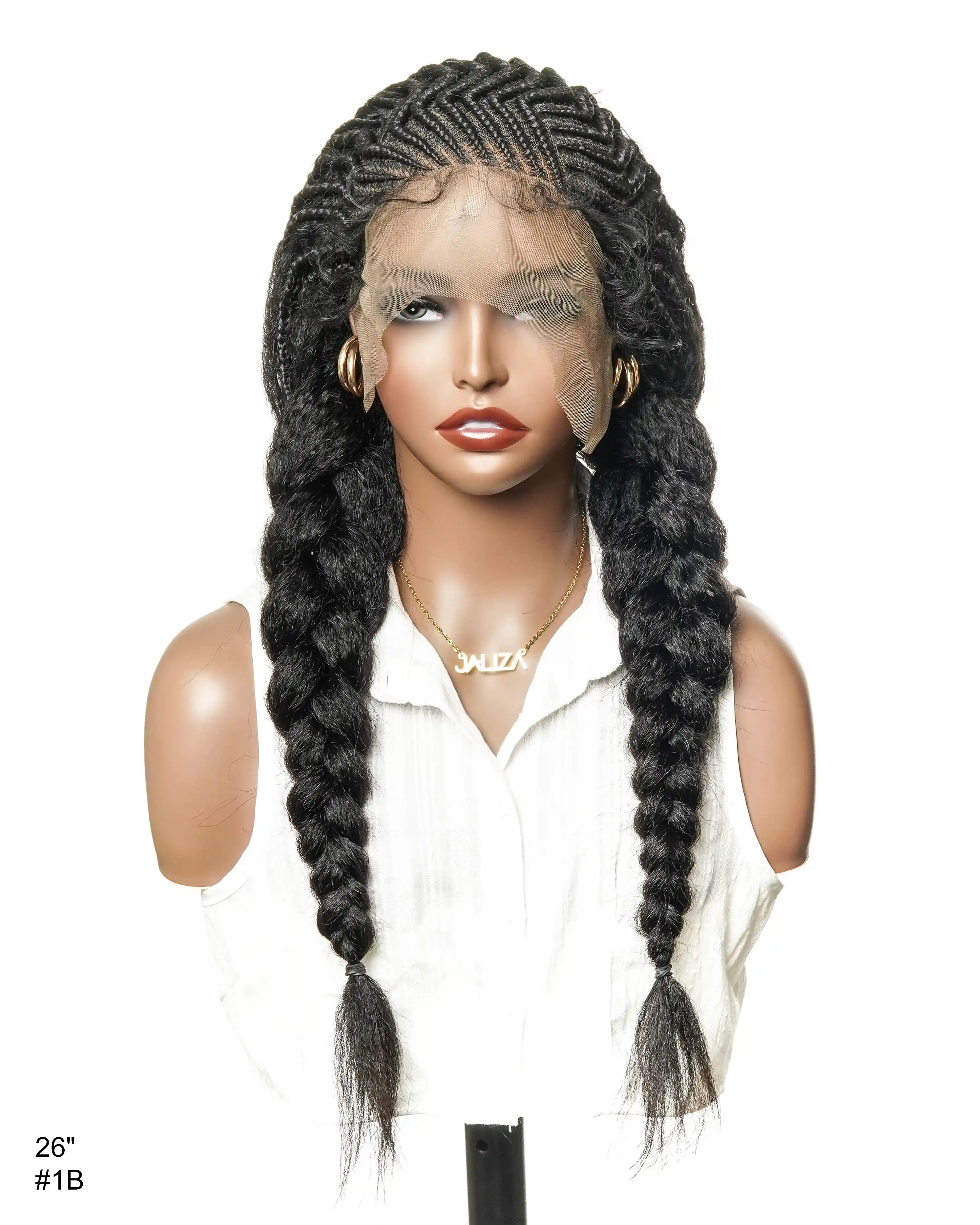 26" Multi Half Cornrow Crown with Extra Full Kinky Human Hair Wig