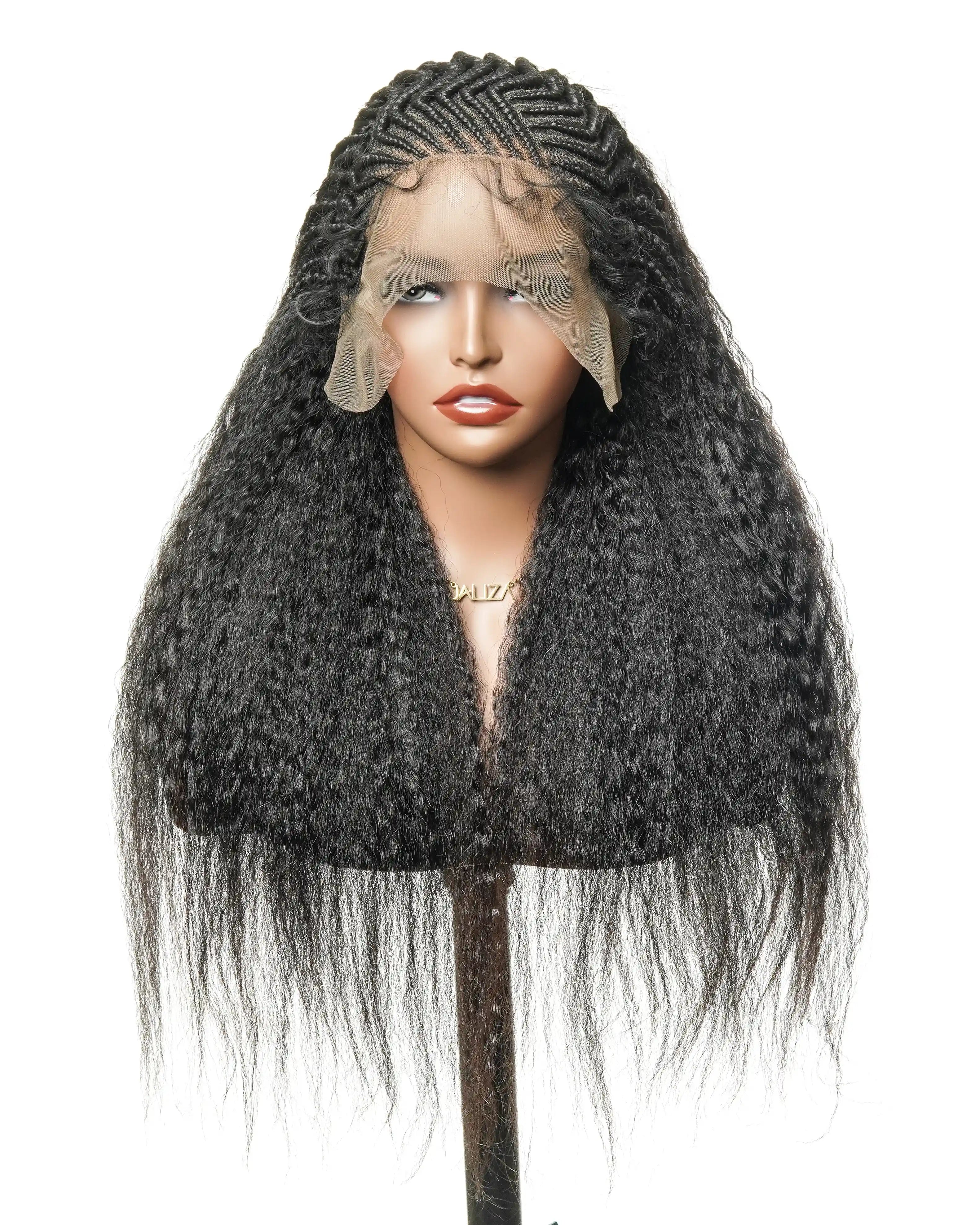 26" Multi Half Cornrow Crown with Extra Full Kinky Human Hair Wig