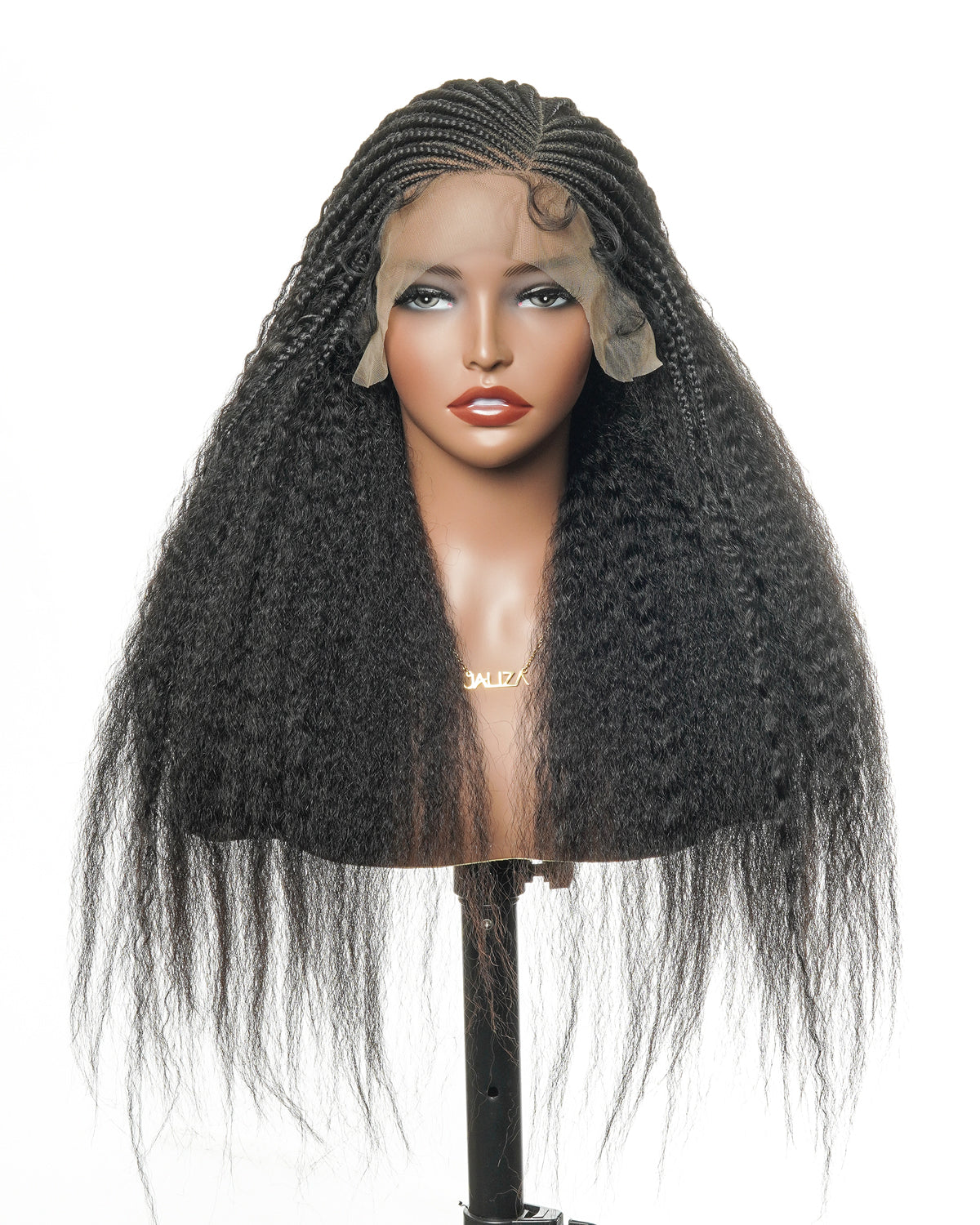 26" Multi Half Cornrow Crown with Extra Full Kinky Human Hair Wig