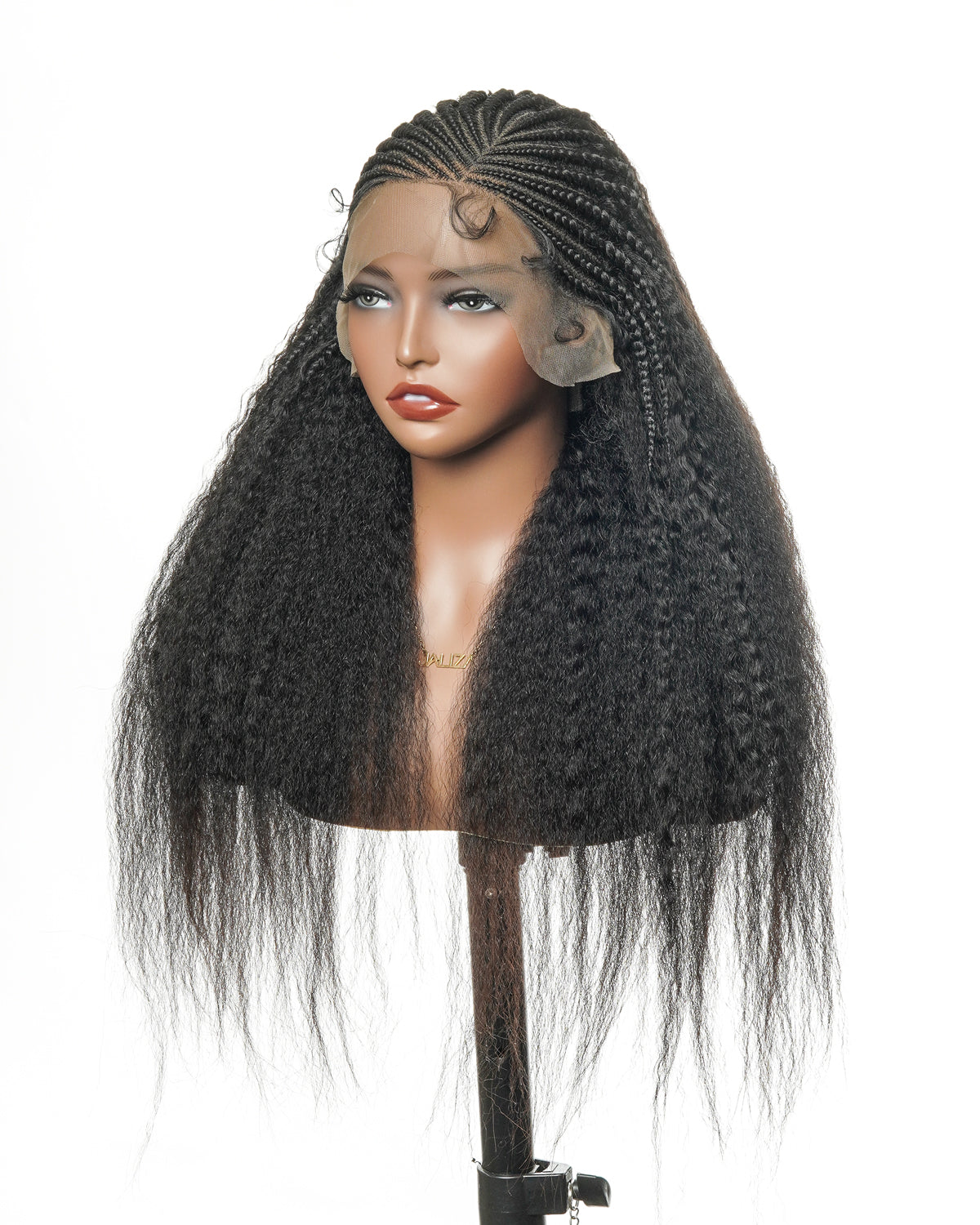 26" Multi Half Cornrow Crown with Extra Full Kinky Human Hair Wig