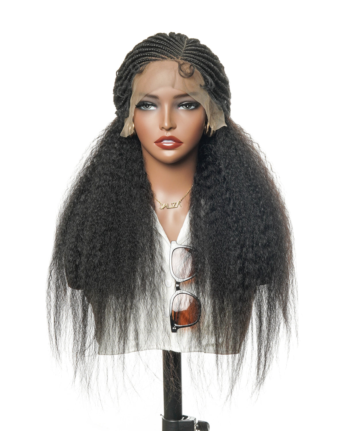 26" Multi Half Cornrow Crown with Extra Full Kinky Human Hair Wig