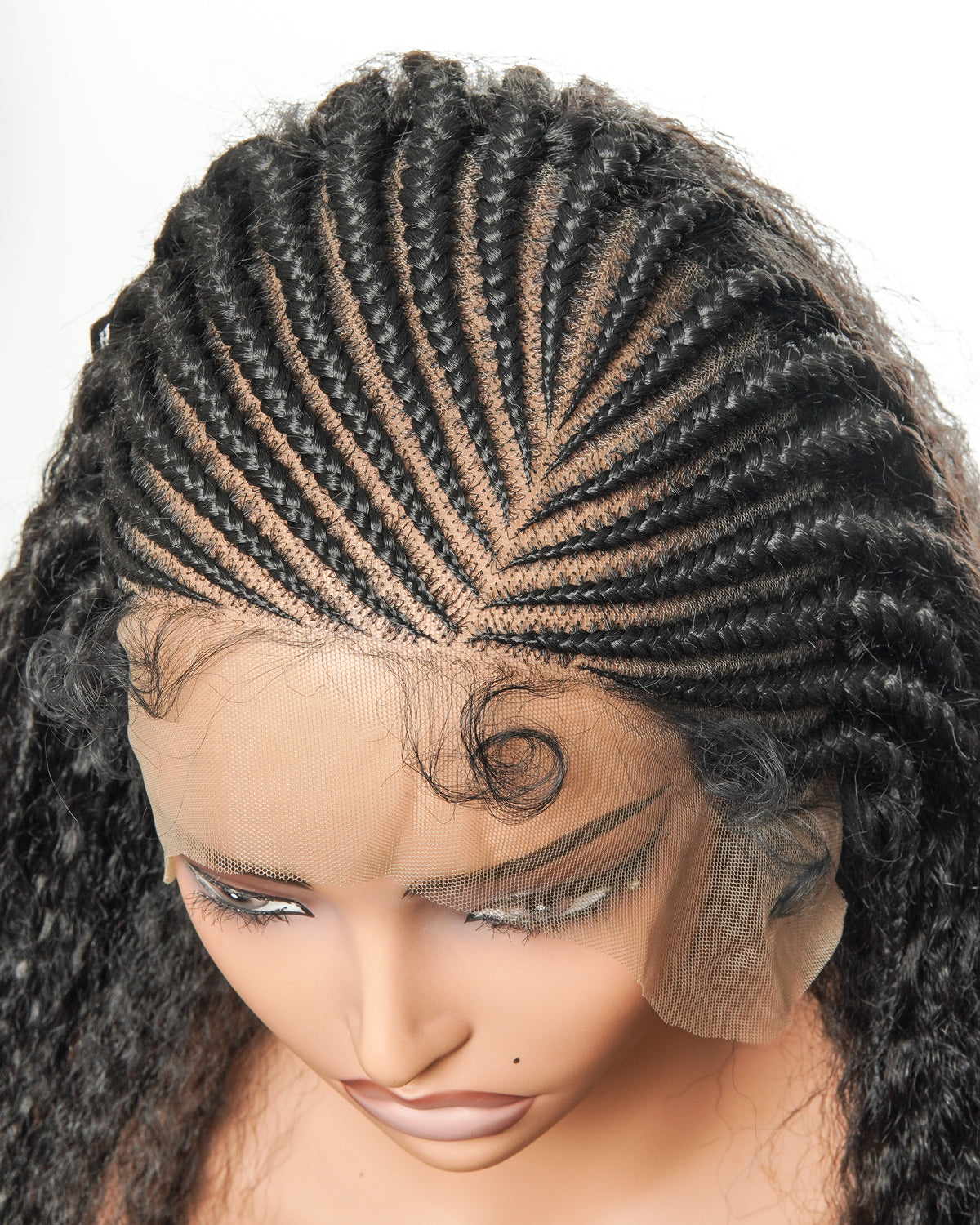 26" Multi Half Cornrow Crown with Extra Full Kinky Human Hair Wig