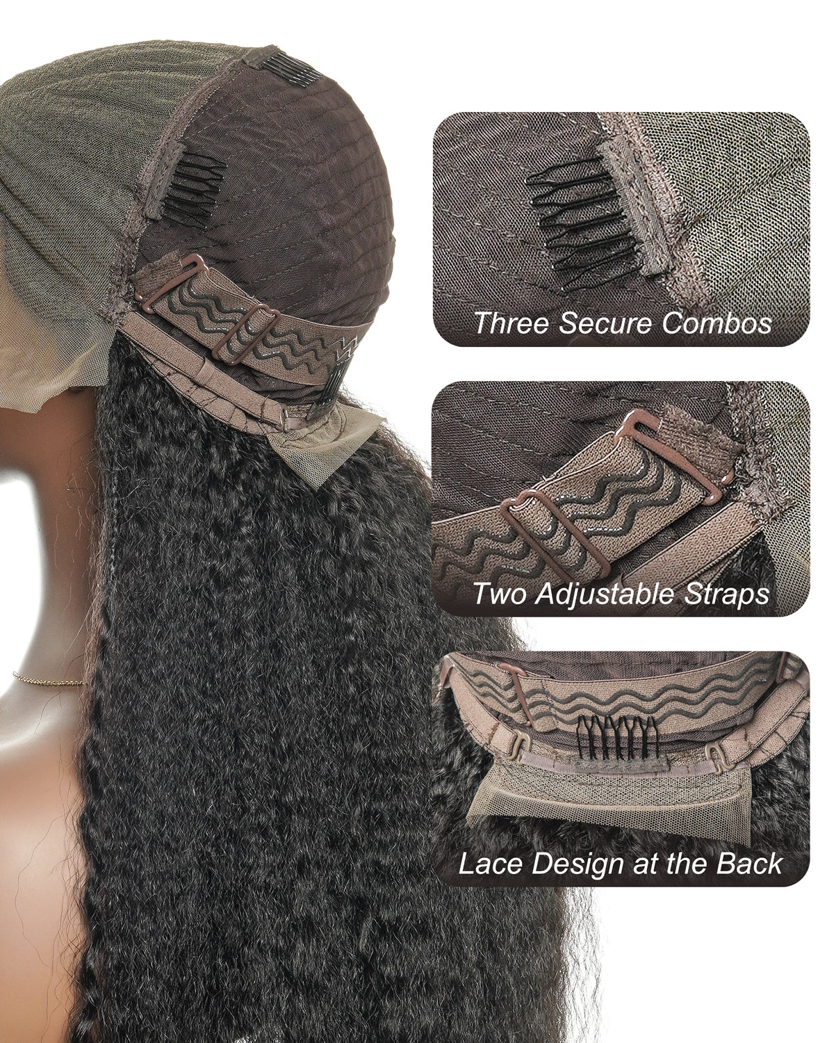 26" Multi Half Cornrow Crown with Extra Full Kinky Human Hair Wig