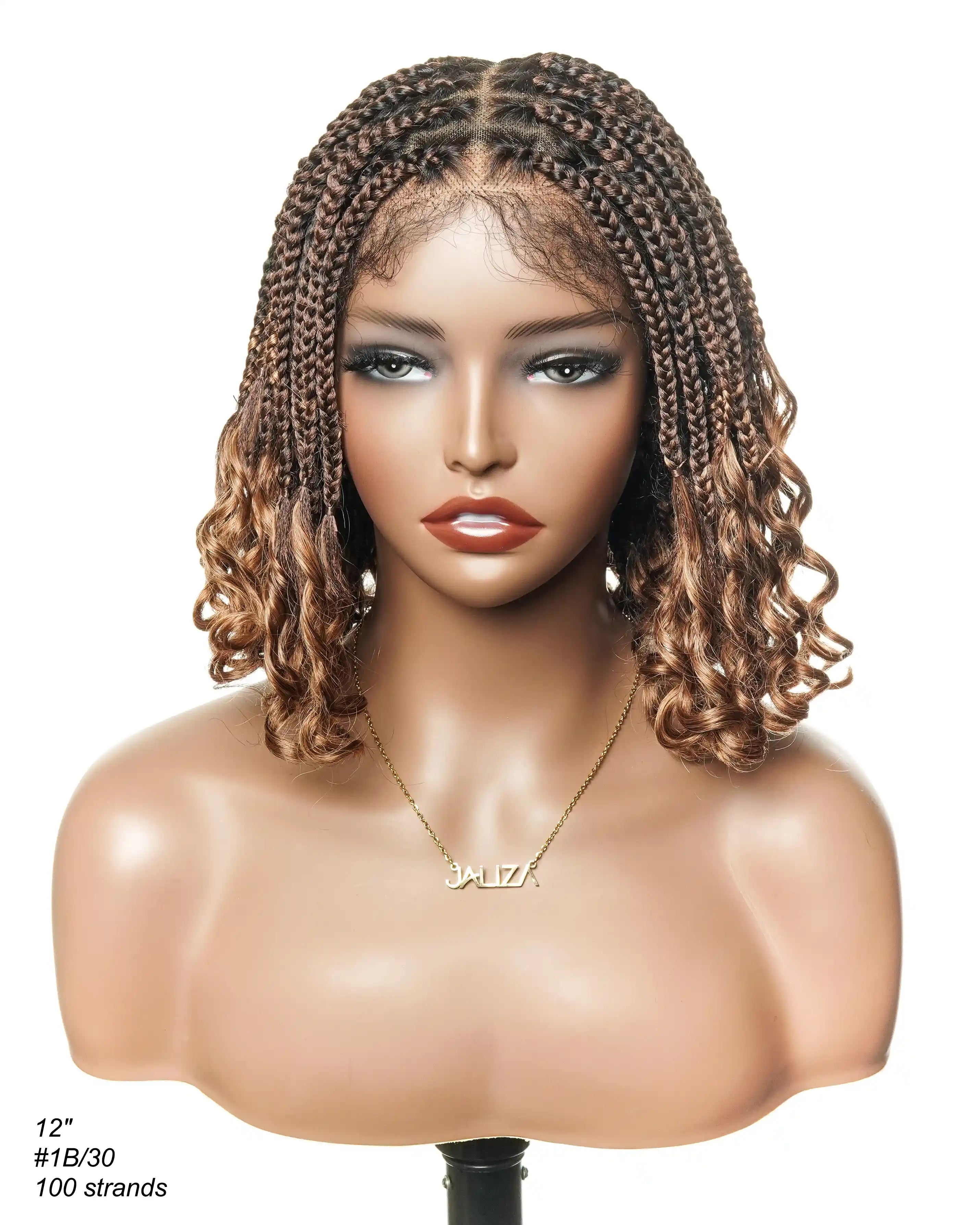 Nina - Short Pre Bleached Swiss HD Full Lace Knotless Box Braided Wig With Human Hair Curly Ends