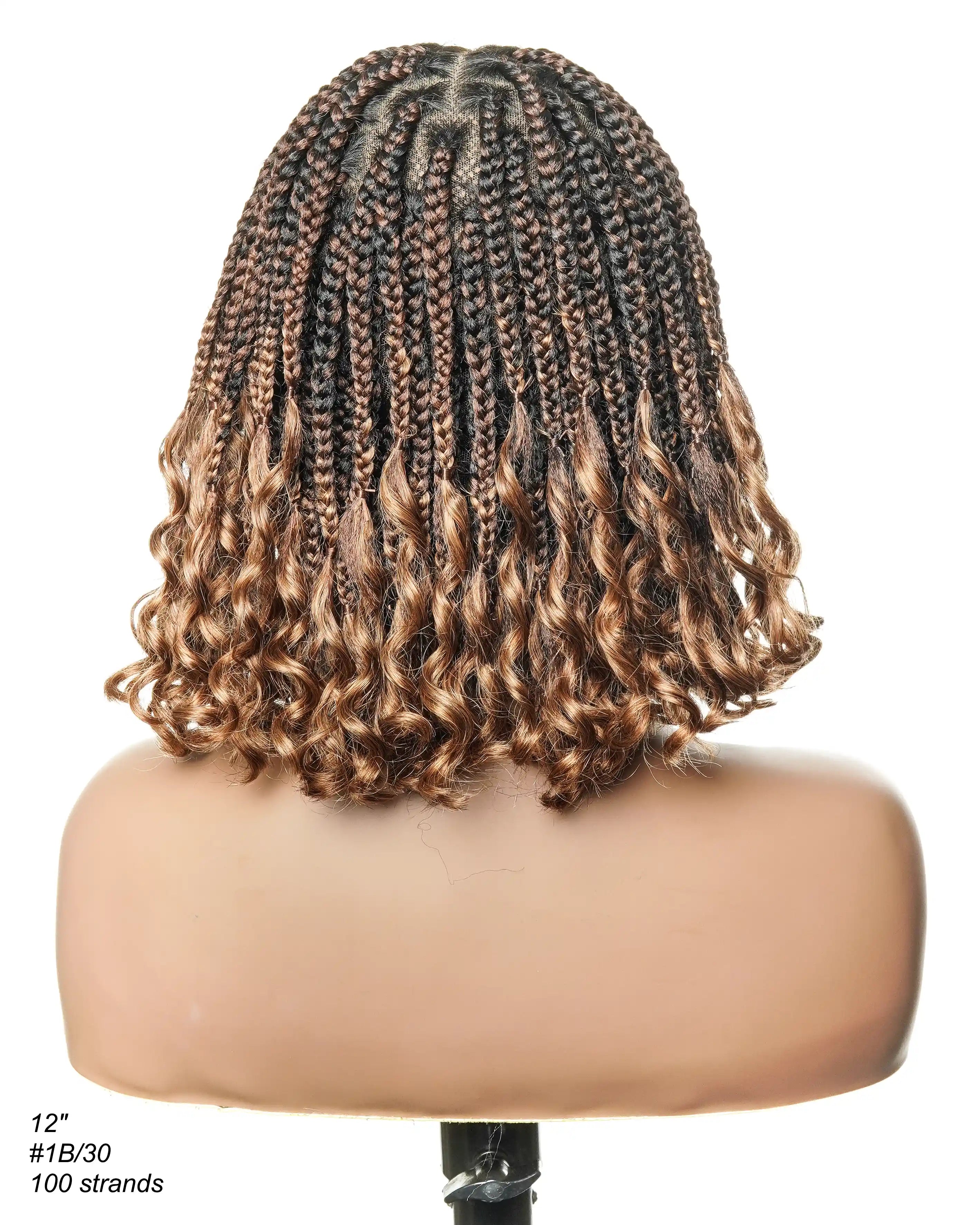 Nina - Short Pre Bleached Swiss HD Full Lace Knotless Box Braided Wig With Human Hair Curly Ends