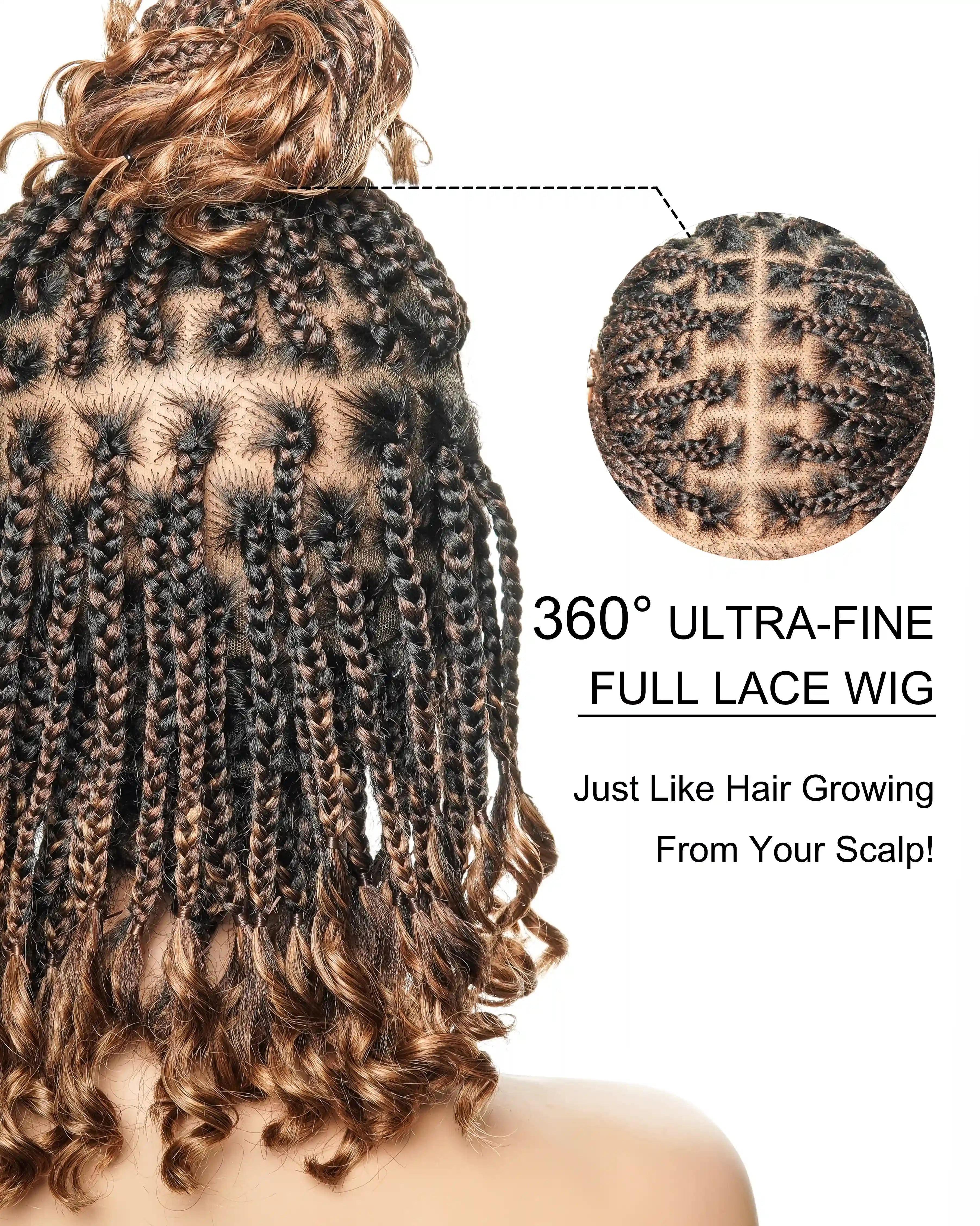 Nina - Short Pre Bleached Swiss HD Full Lace Knotless Box Braided Wig With Human Hair Curly Ends