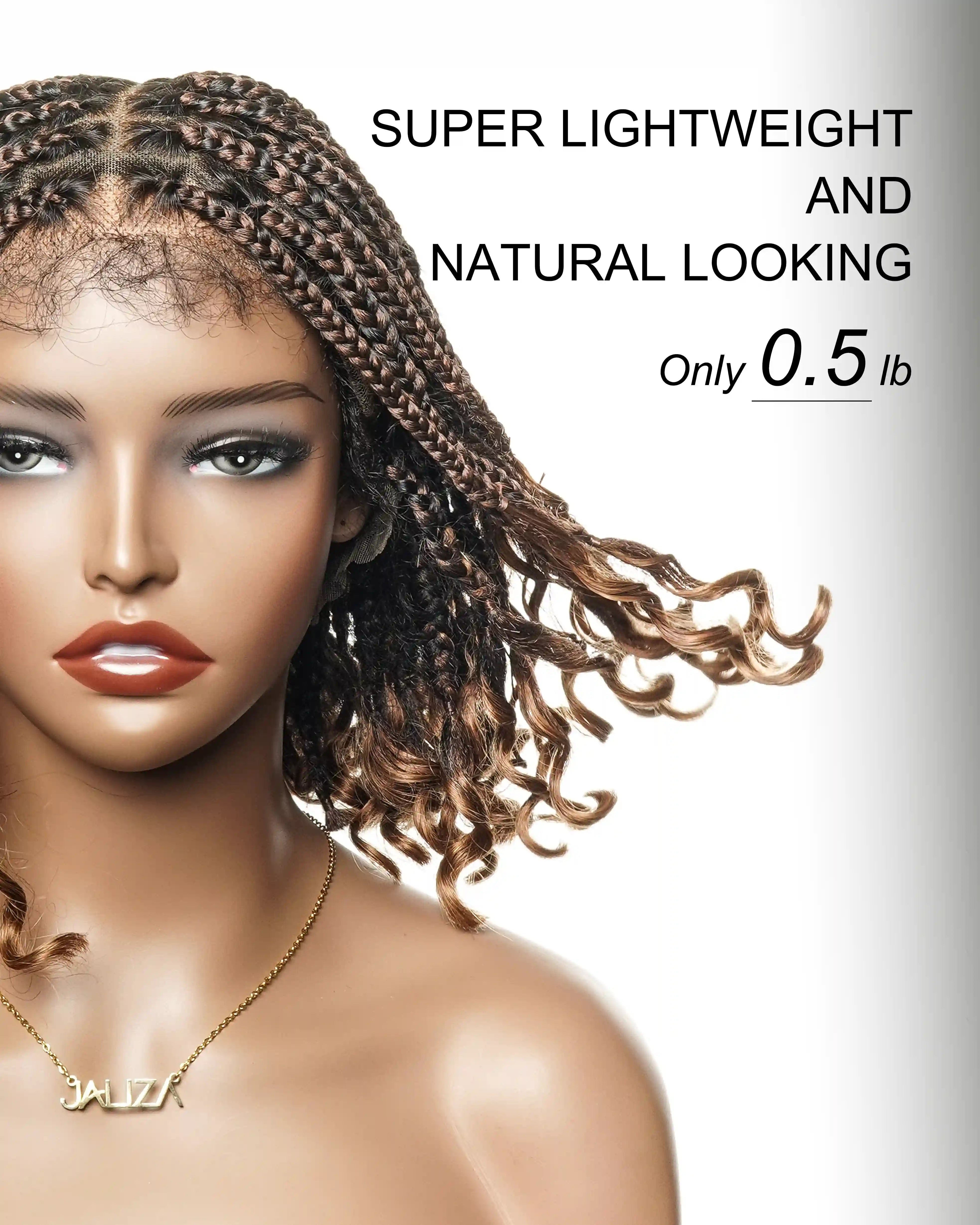 Nina - Short Pre Bleached Swiss HD Full Lace Knotless Box Braided Wig With Human Hair Curly Ends