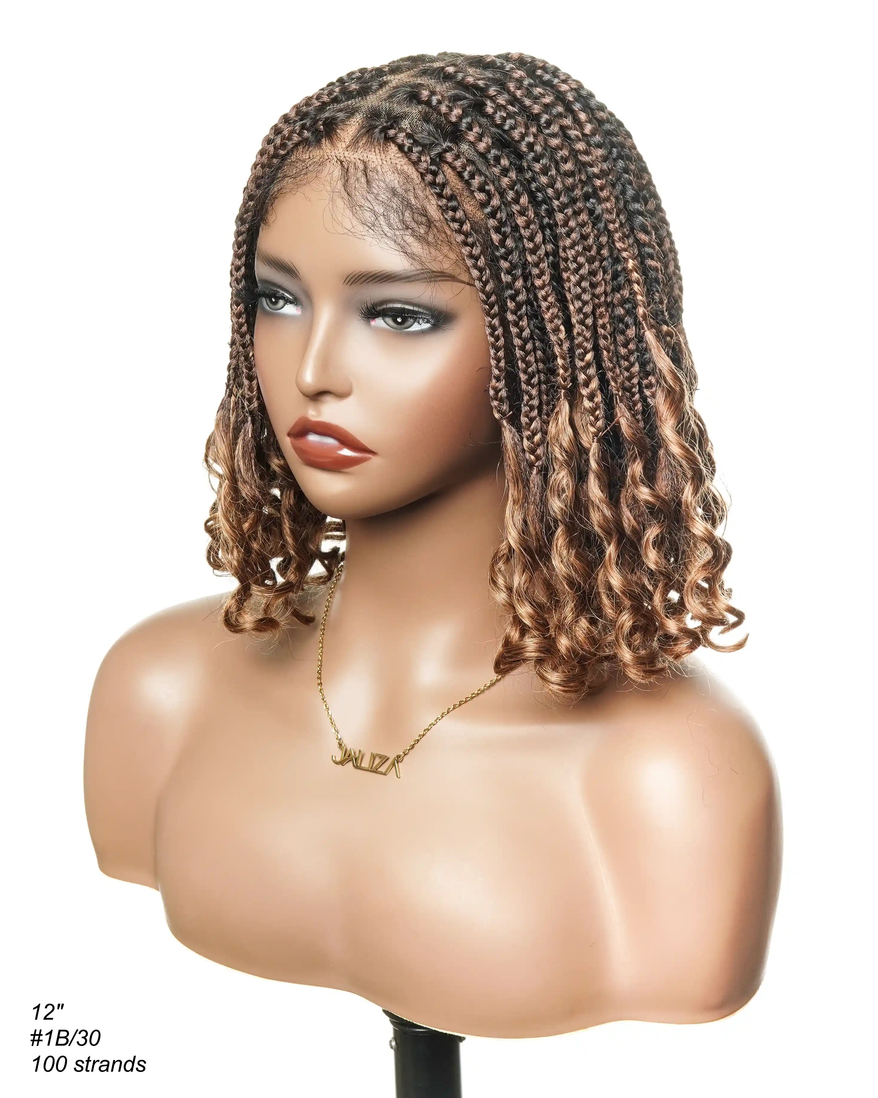 Nina - Short Pre Bleached Swiss HD Full Lace Knotless Box Braided Wig With Human Hair Curly Ends