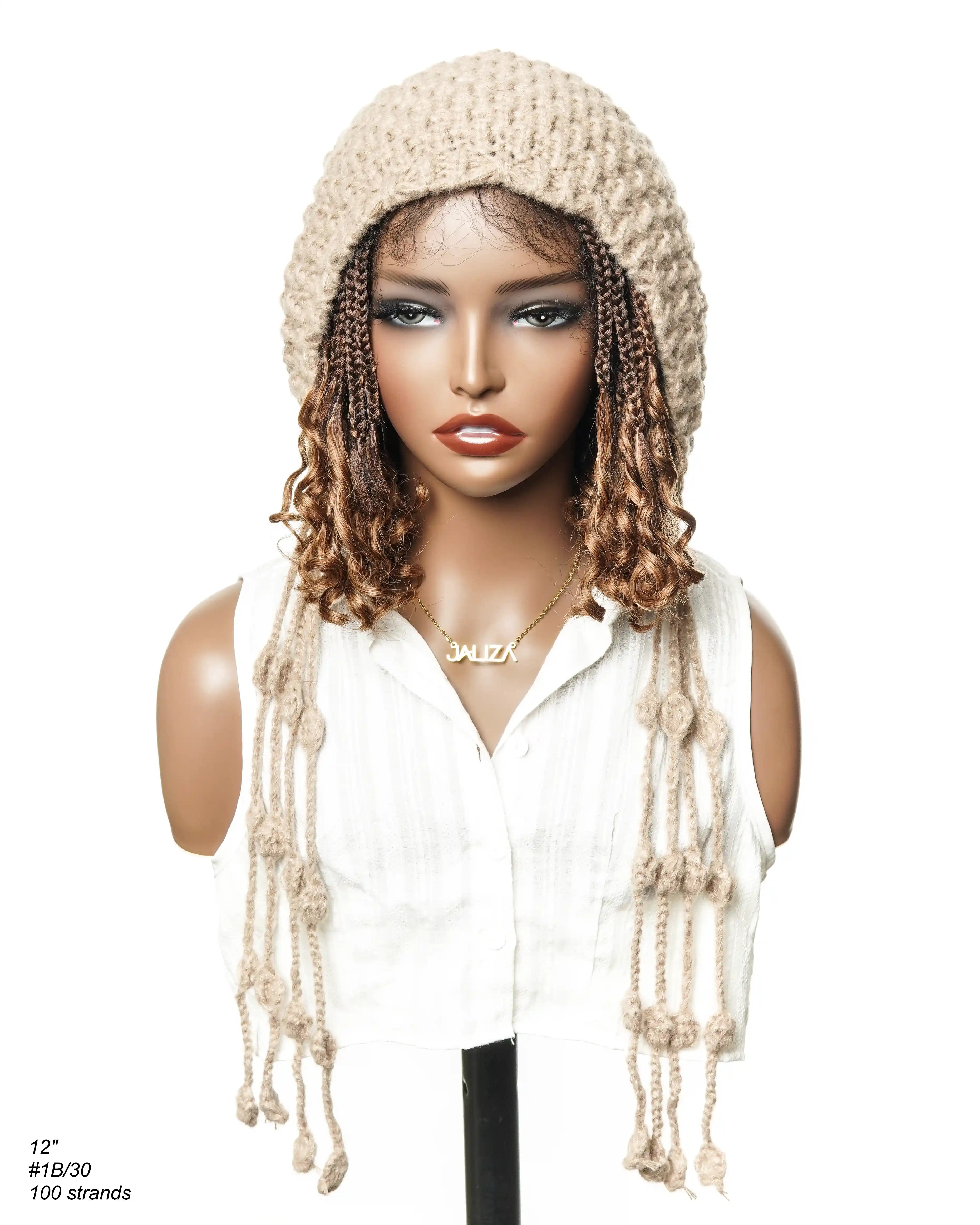 Nina - Short Pre Bleached Swiss HD Full Lace Knotless Box Braided Wig With Human Hair Curly Ends