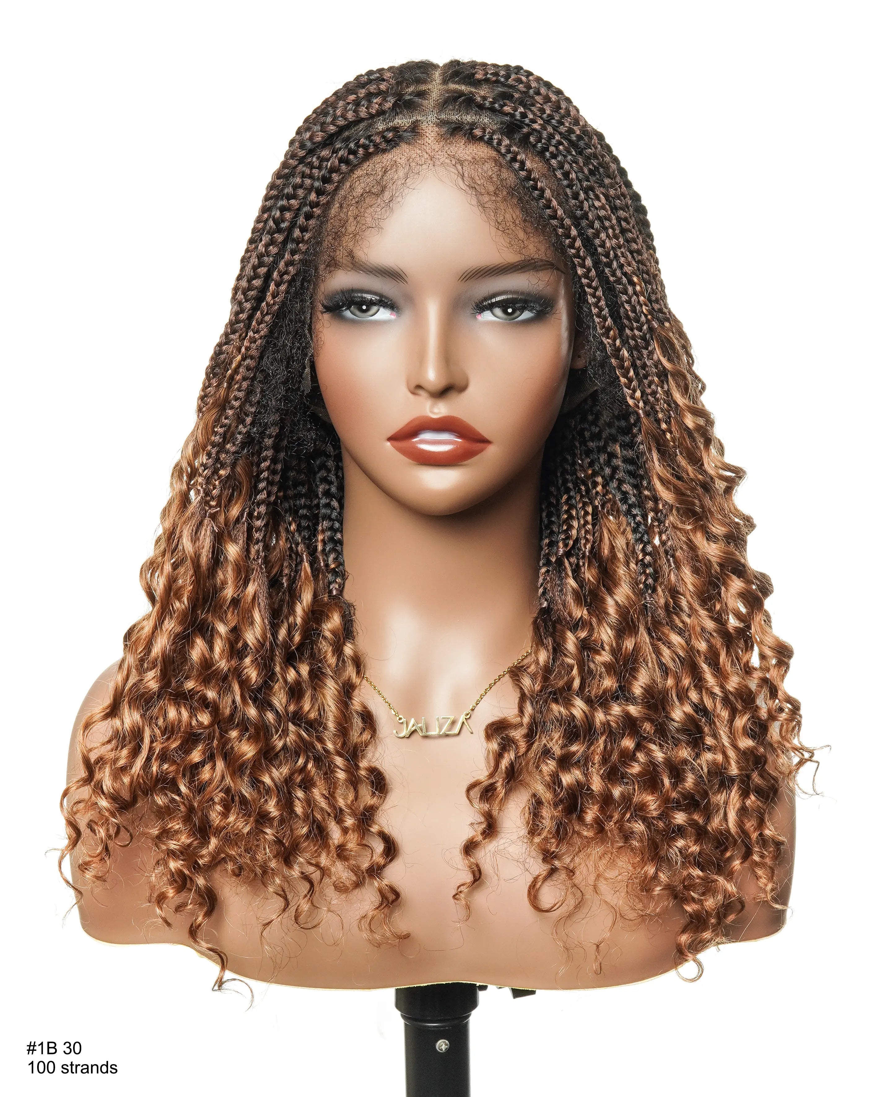 Nina - Short Pre Bleached Swiss HD Full Lace Knotless Box Braided Wig With Human Hair Curly Ends