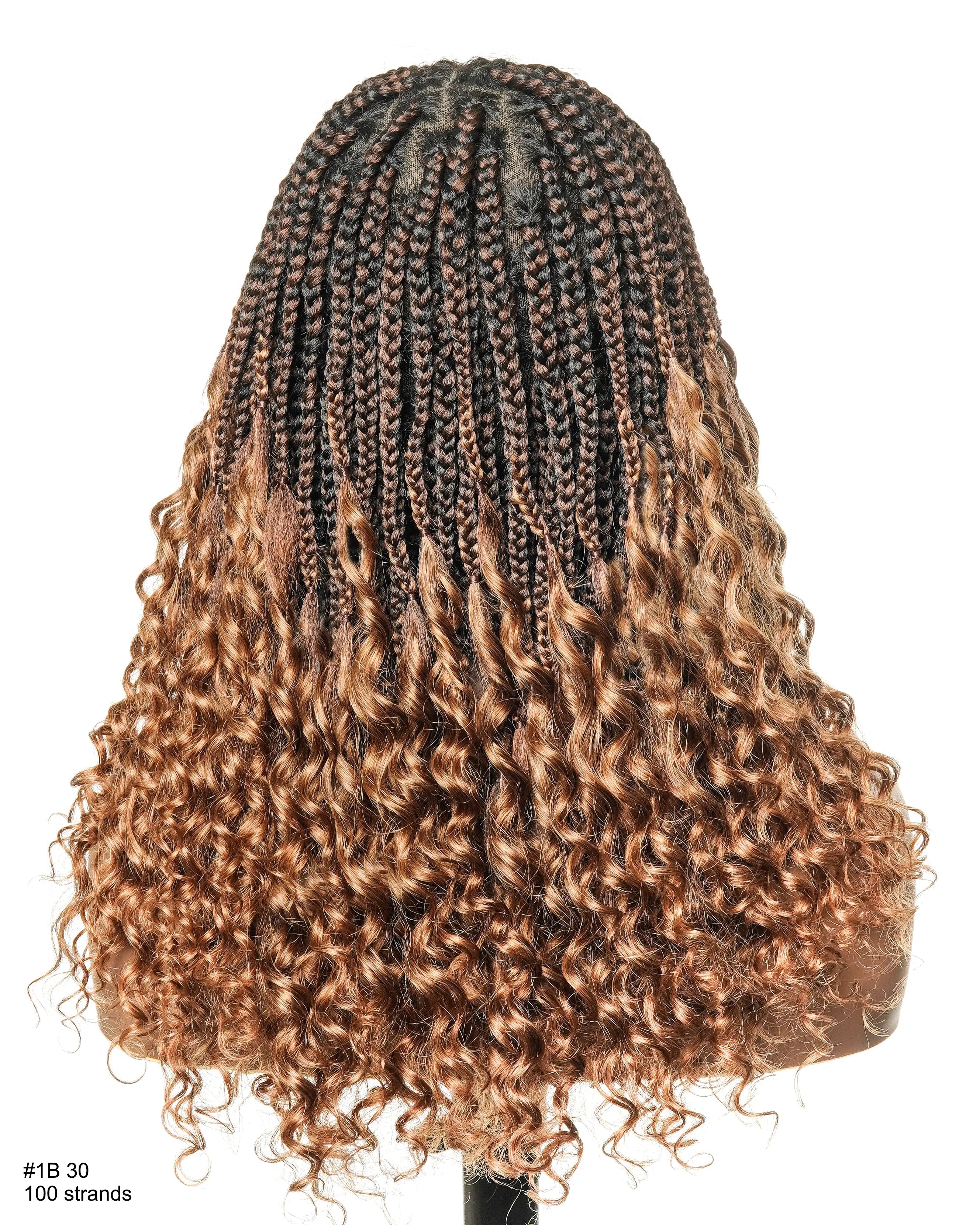 Nina - Short Pre Bleached Swiss HD Full Lace Knotless Box Braided Wig With Human Hair Curly Ends