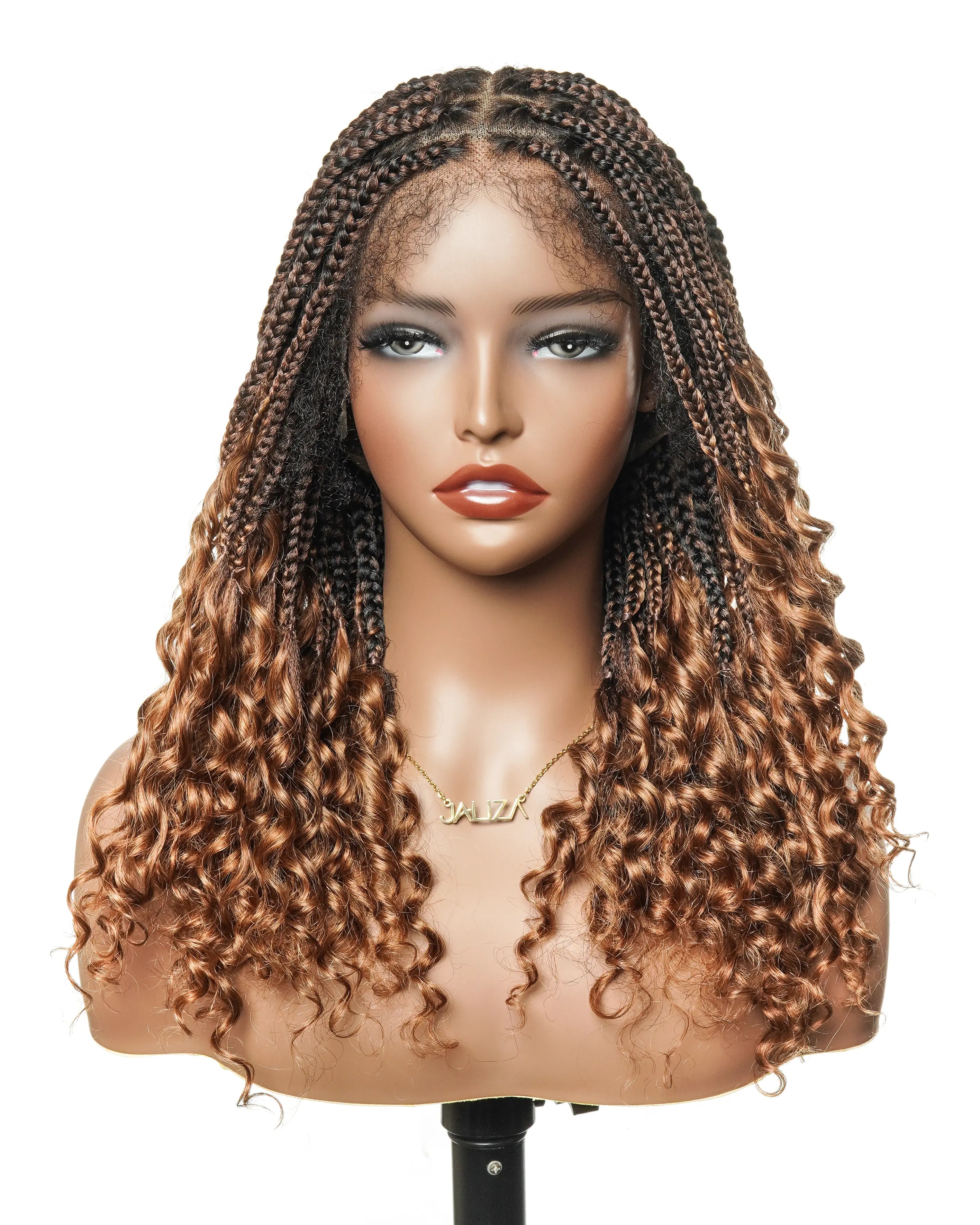 Nina - Short Pre Bleached Swiss HD Full Lace Knotless Box Braided Wig With Human Hair Curly Ends