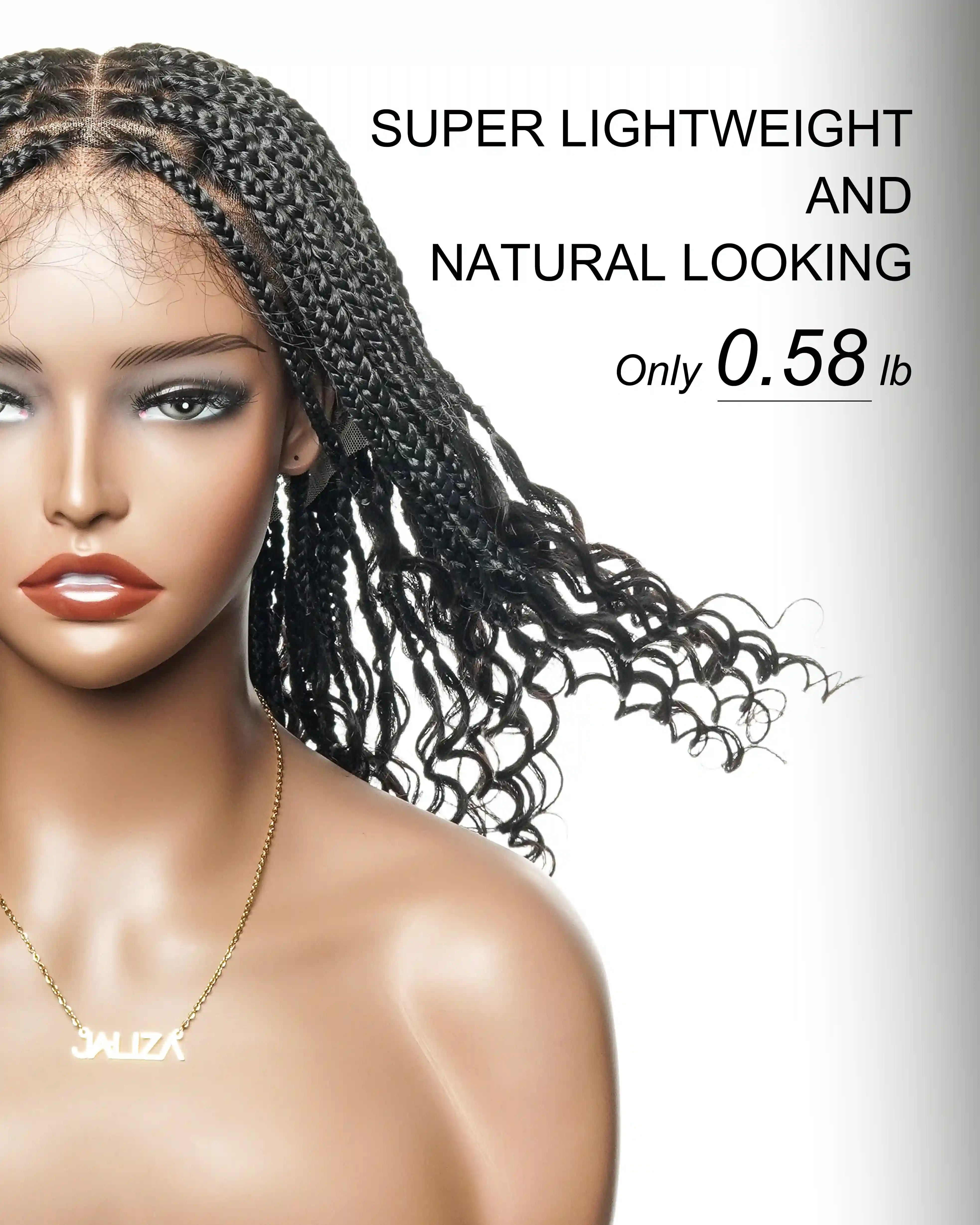 Nina - Short Pre Bleached HD Full Lace Knotless Box Braided Wig With Human Hair Curly Ends