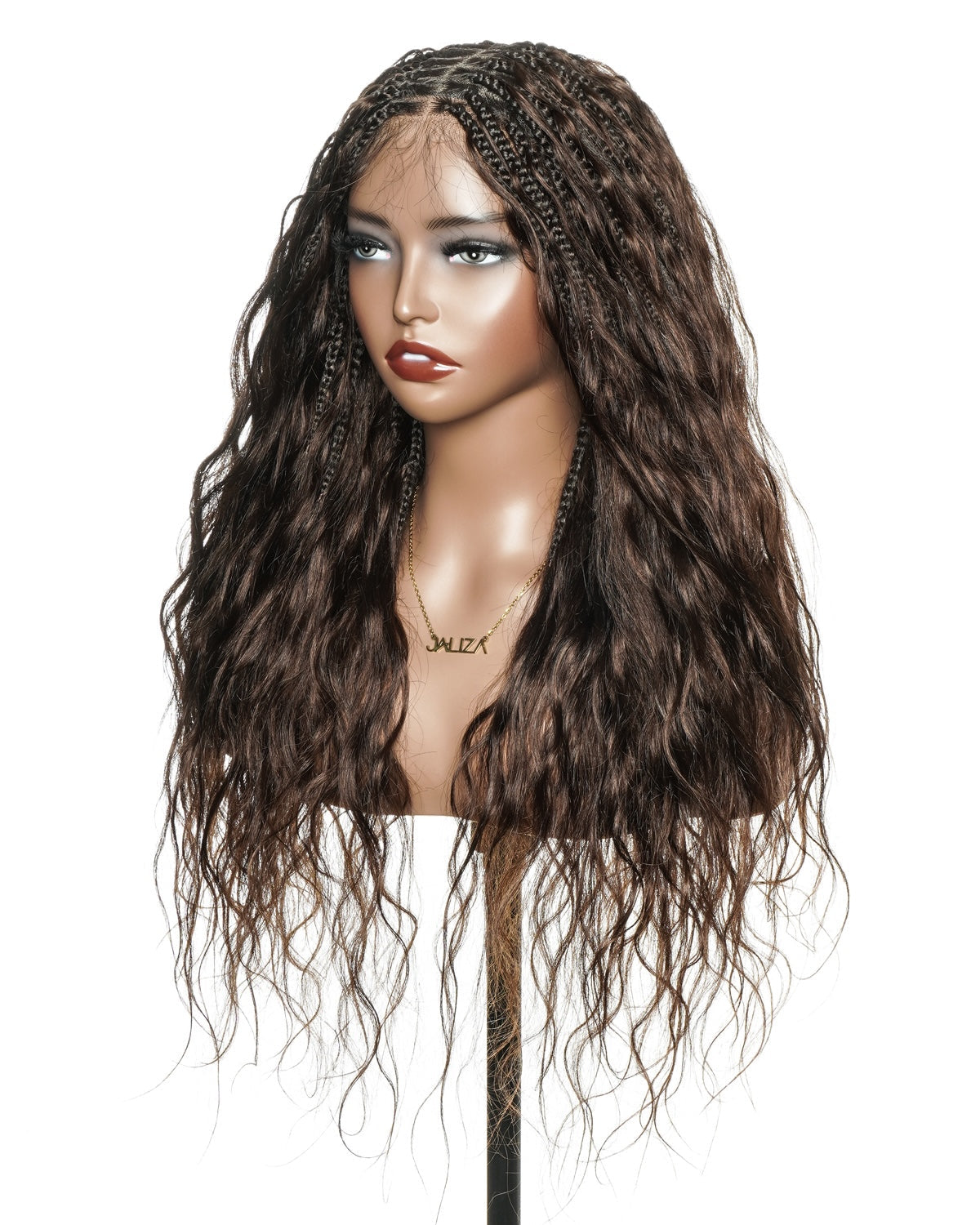 Michelle - Braided Wig Bora Bora Human Hair Body Wave Pre Bleached HD Full Lace Boho Box Braids