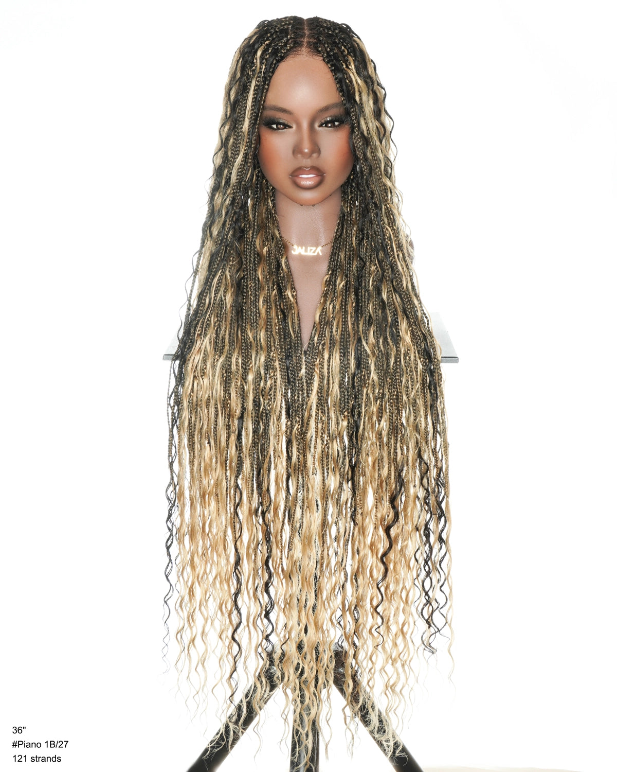36" Boho Braided Full Lace Wig - HD Swiss Lace & Human Hair Curls - 1B/27 Blend
