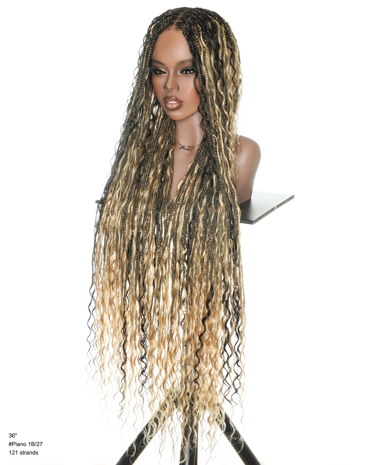 36" Boho Braided Full Lace Wig - HD Swiss Lace & Human Hair Curls - 1B/27 Blend