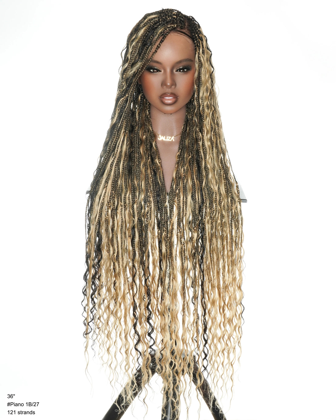 36" Boho Braided Full Lace Wig - HD Swiss Lace & Human Hair Curls - 1B/27 Blend