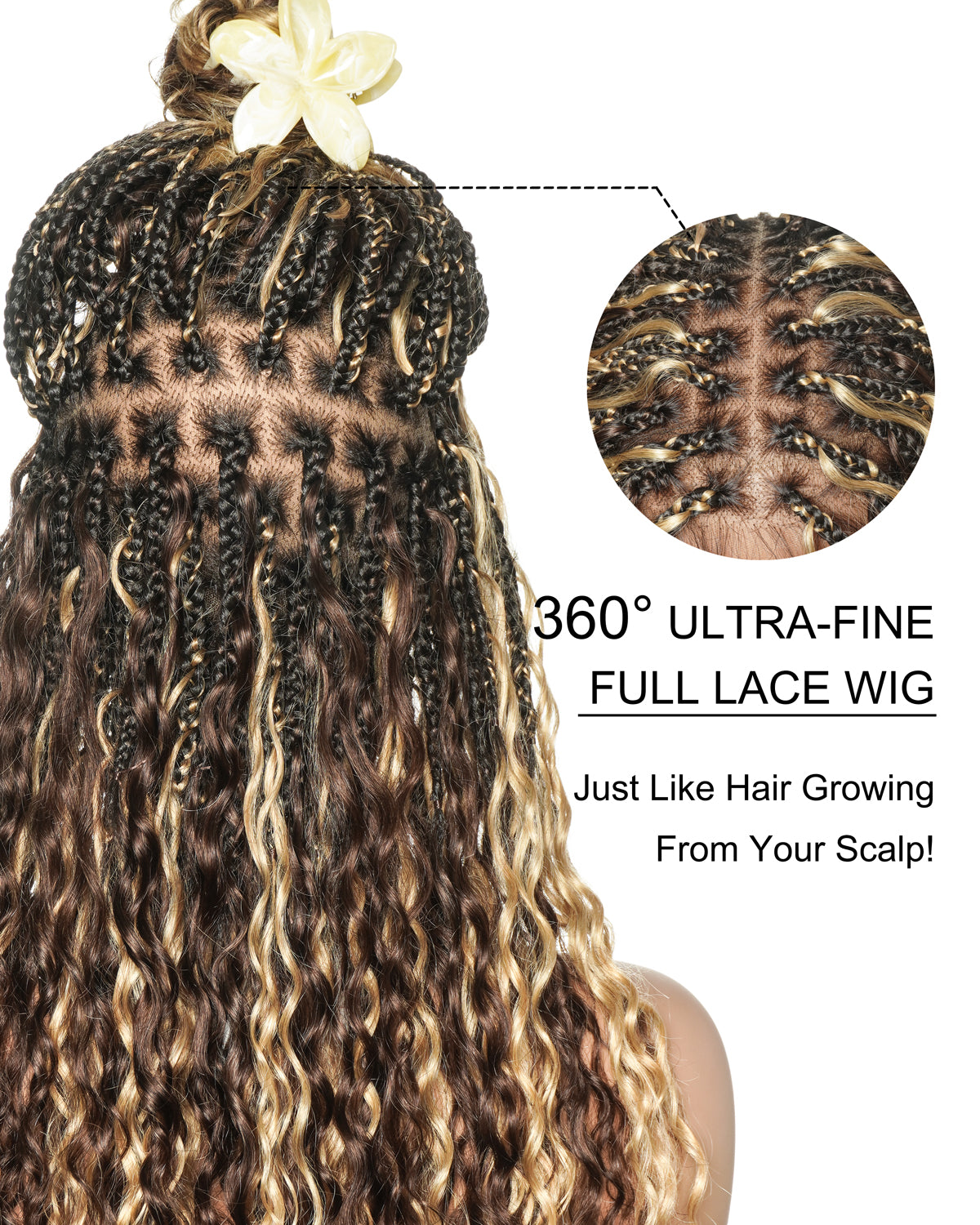 Tiana - 22" Bora Bora Dark Brown #4 Pre Bleached Human Hair Curls HD Full Lace Boho Box Braided Wig