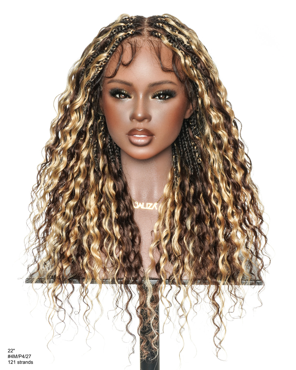 Tiana - 22" Bora Bora Dark Brown #4 Pre Bleached Human Hair Curls HD Full Lace Boho Box Braided Wig