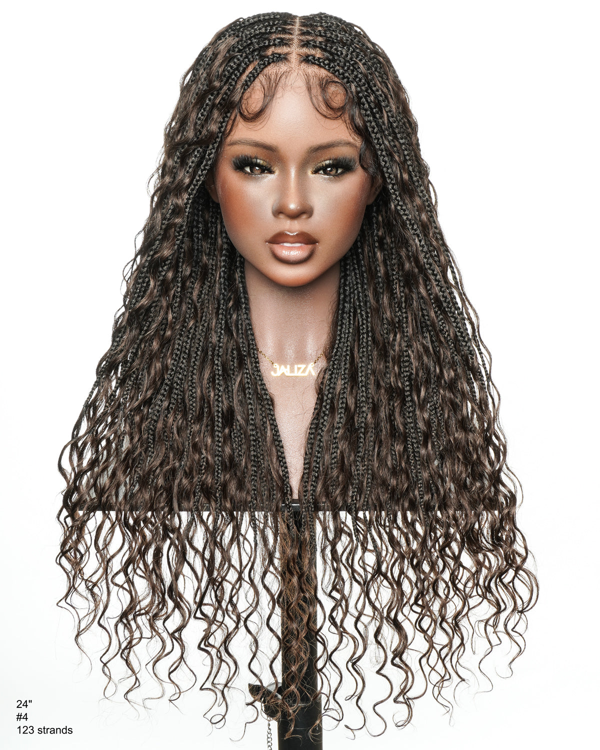 Kiki - 24" Pre Bleached Human Hair Lace Base Swiss HD Full Lace Human Hair Curls Boho Box Braided Wig