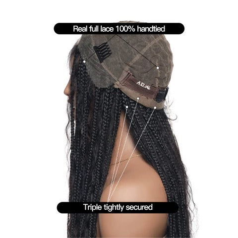 36" Wet & Wavy Human Hair Boho Curls HD Lace Tangleless Super High Density Knotless Boho Box Braided Wig