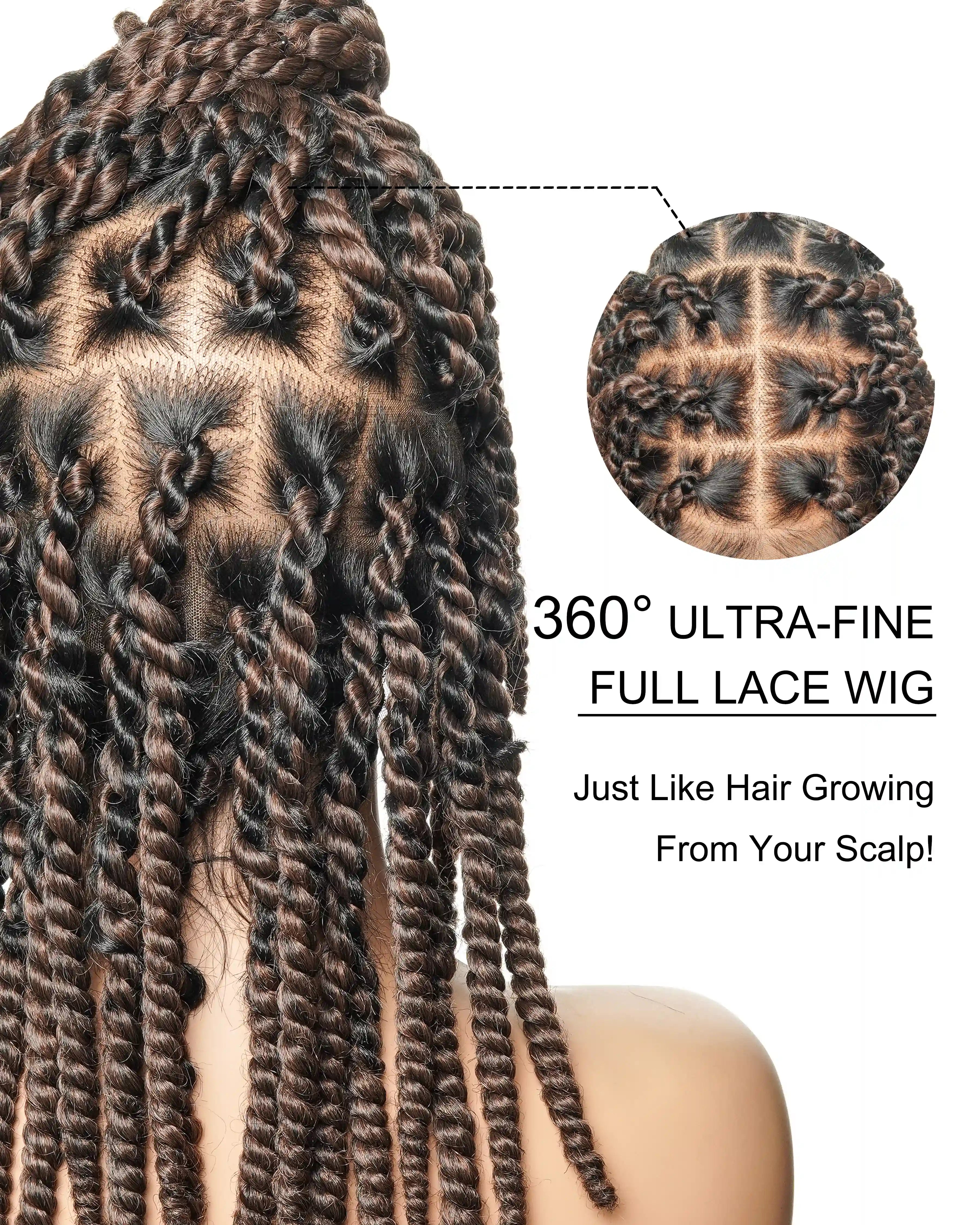 14" Soft Jumbo Twist Pre Bleached Human Hair Lace Base HD Full Lace Braided Wig