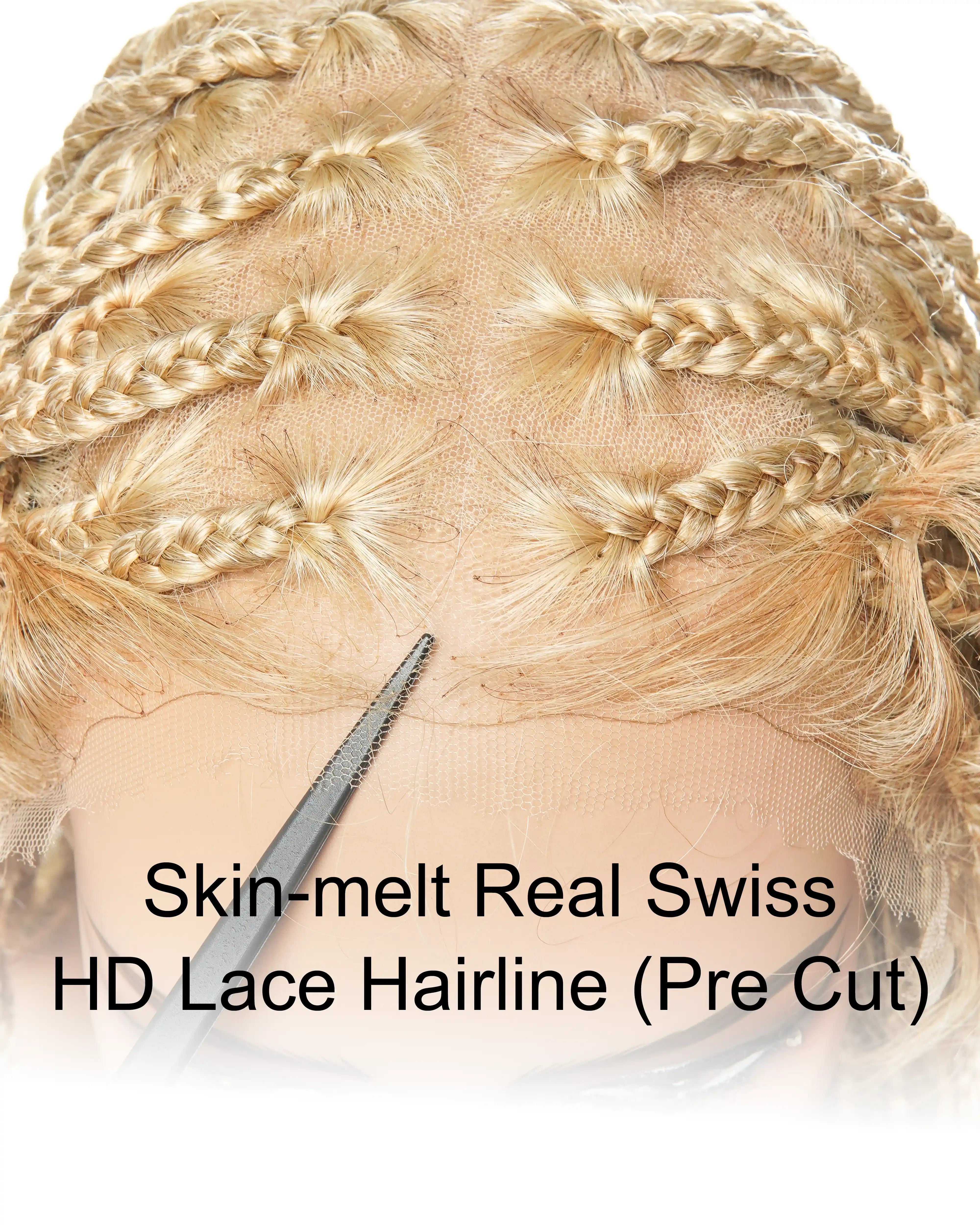 24" 613 Blond HD Full Lace Human Hair Boho Curls Colored Boho Box Braided Wig