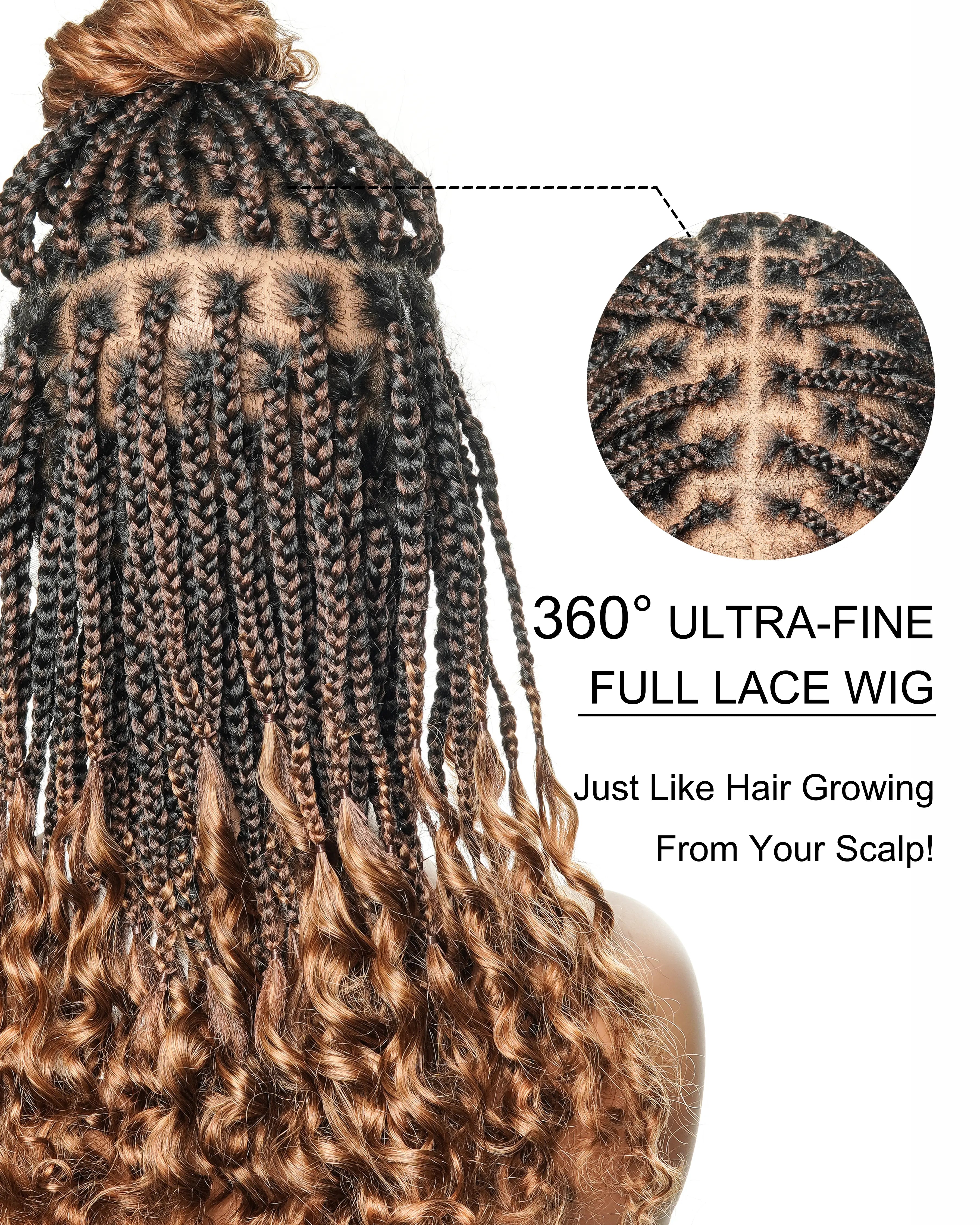 Nina - Short Pre Bleached Swiss HD Full Lace Knotless Box Braided Wig With Human Hair Curly Ends