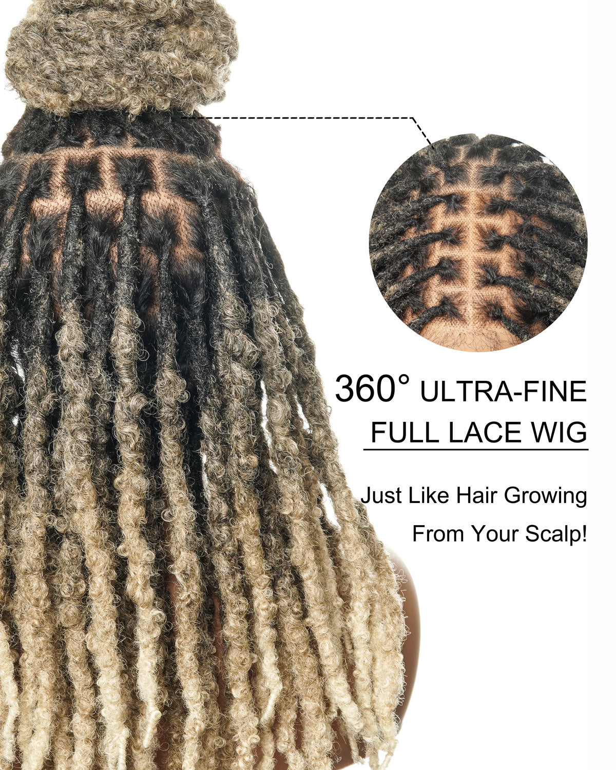 Soft And Distressed Faux Locs Ombre 1B-27-613 Pre Bleached Swiss HD Full Lace Wig