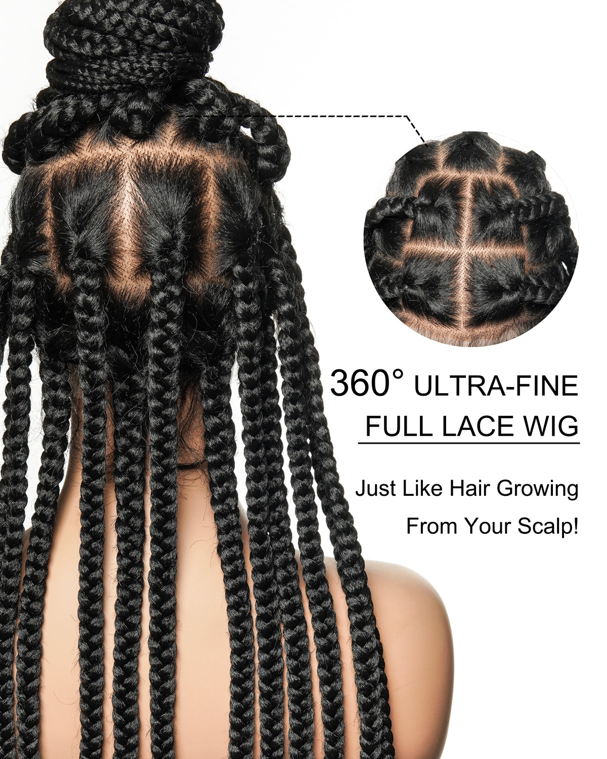 Knotless Jumbo Box / Large Box HD Lace Full Hand-tied Braided Wig 36 Inches 24 Strands