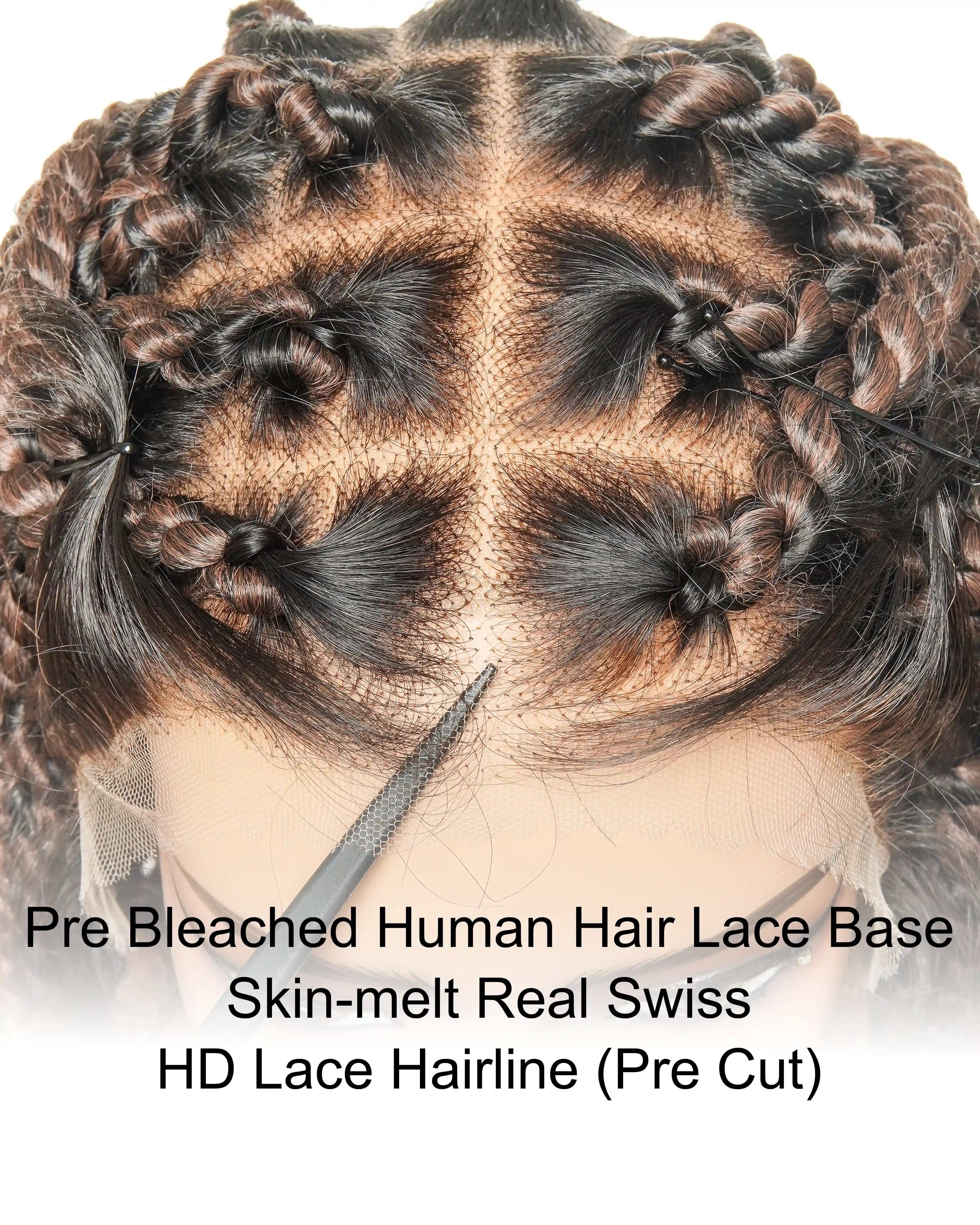 14" Soft Jumbo Twist Pre Bleached Human Hair Lace Base HD Full Lace Braided Wig